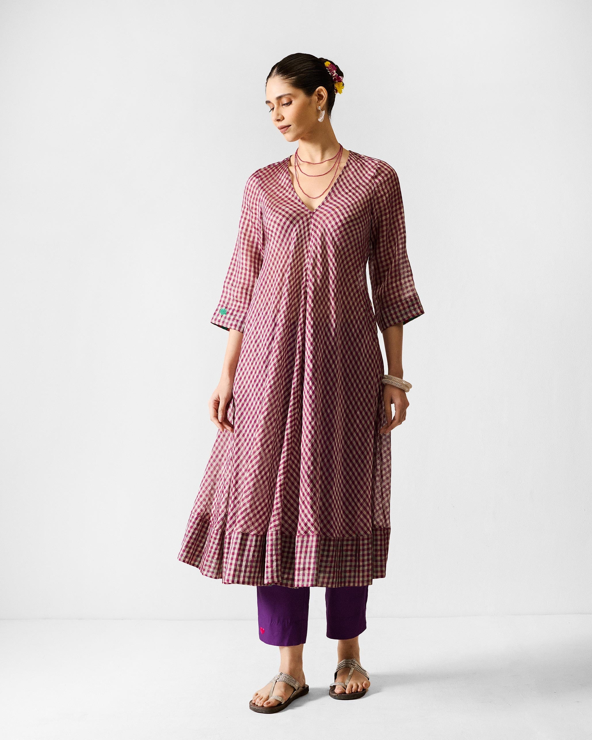 Domino Kurta - Purple & Silver Checks