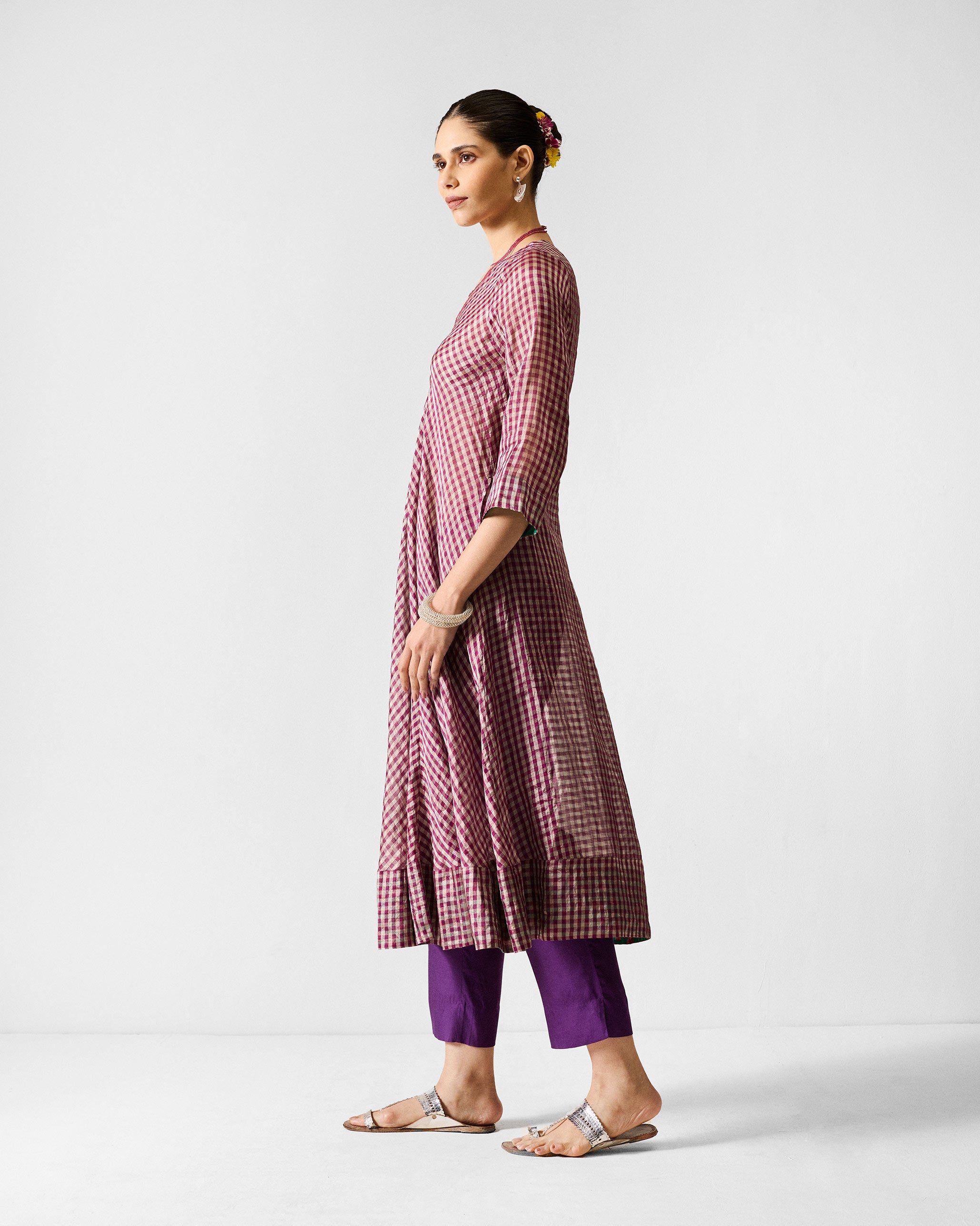 Domino Kurta - Purple & Silver Checks