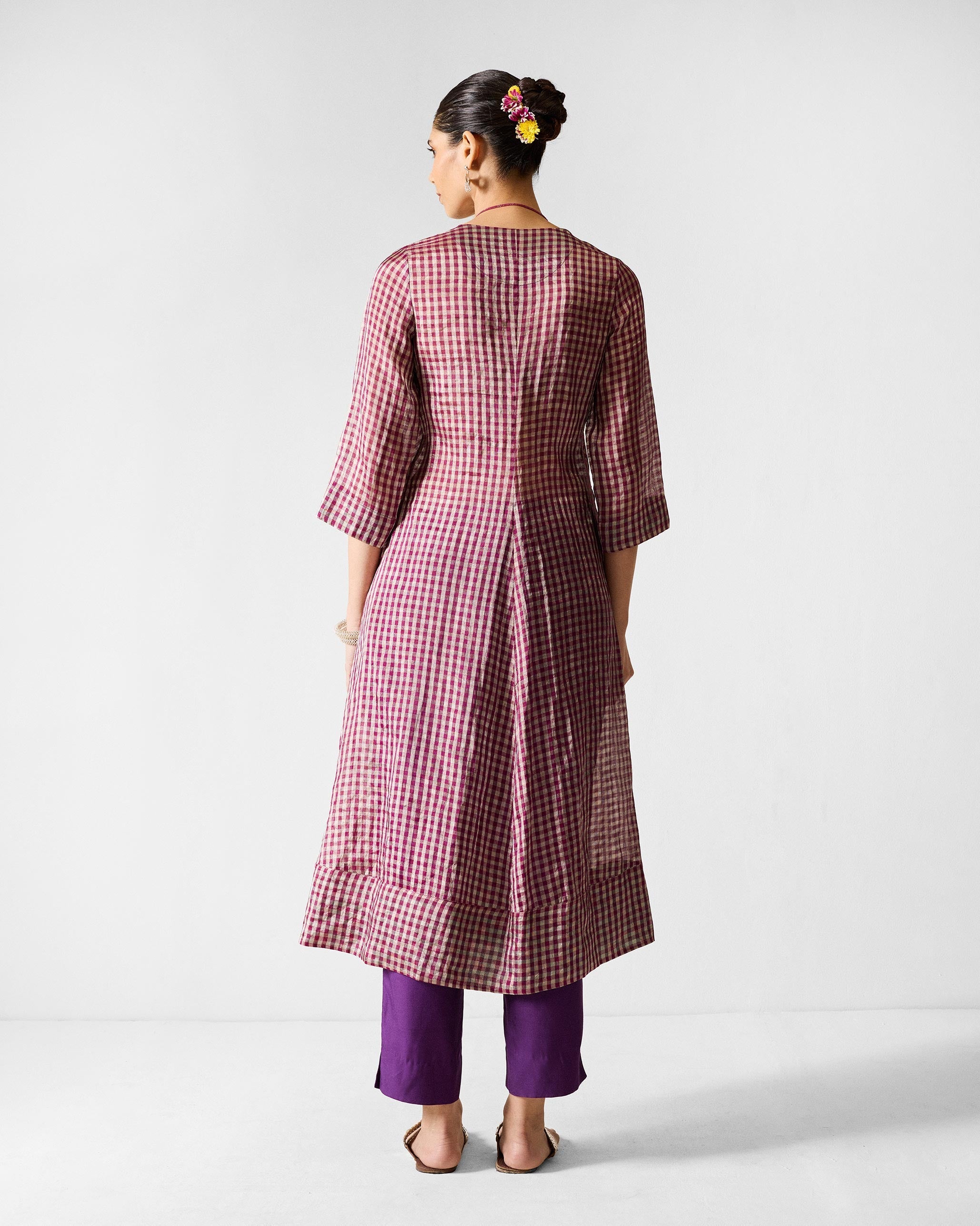 Domino Kurta - Purple & Silver Checks