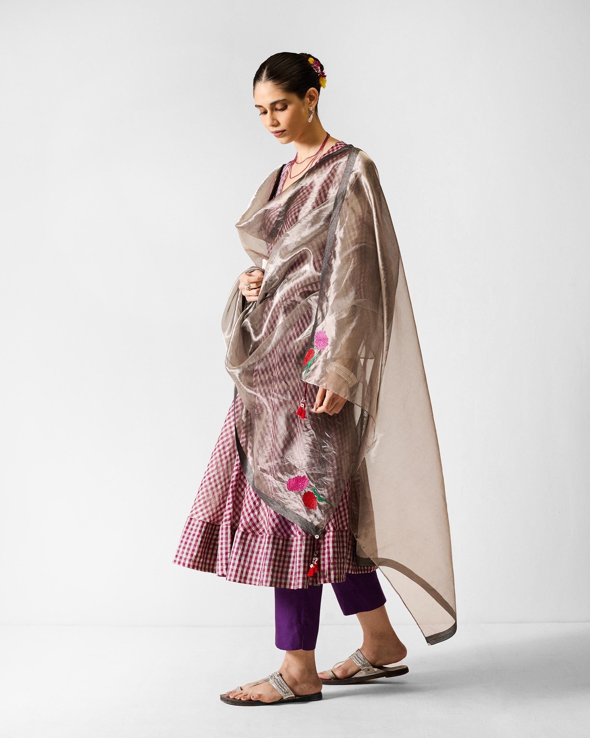 Domino Kurta - Purple & Silver Checks