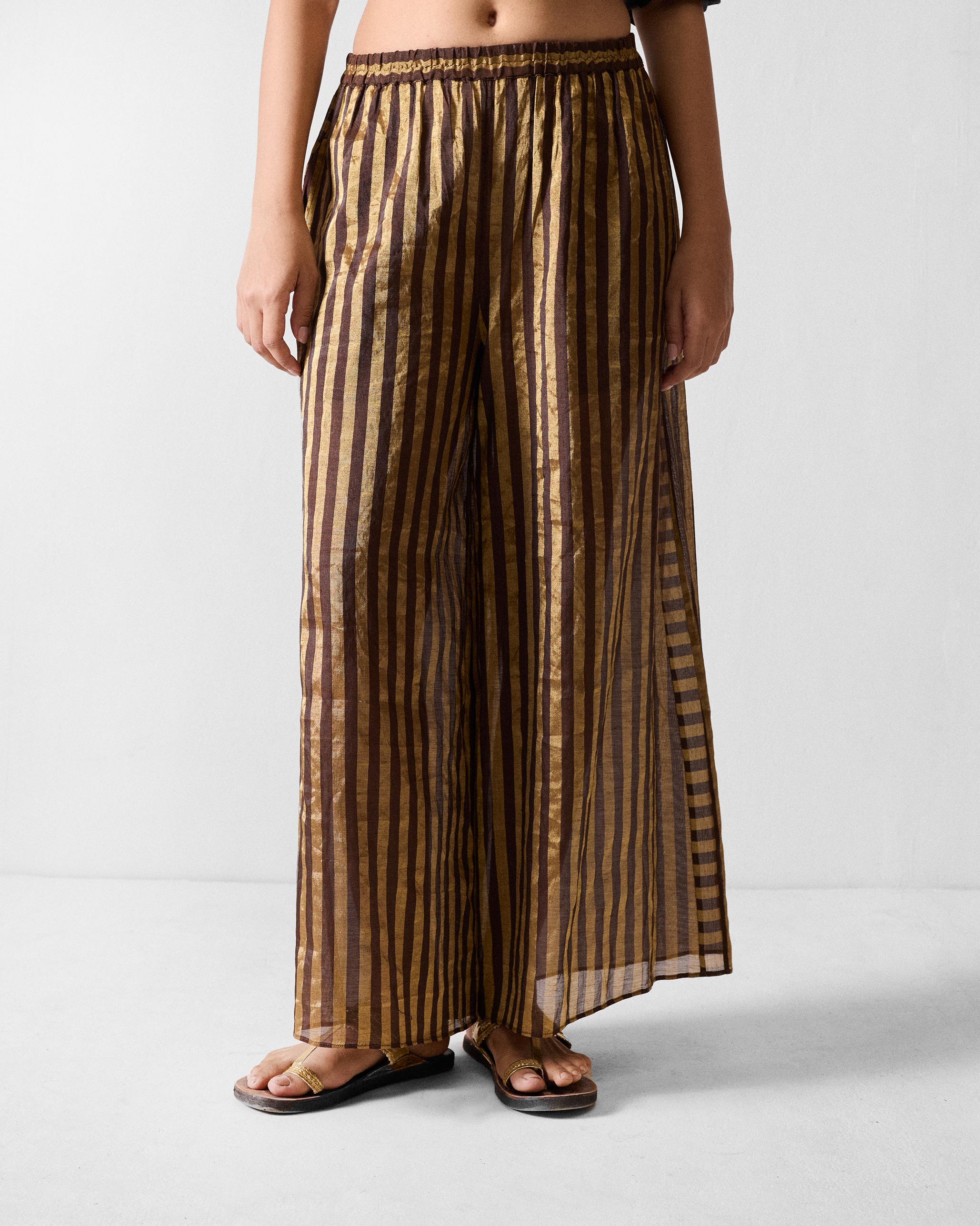Ceylon Pyjama - Chocolate Brown & Gold Stripes