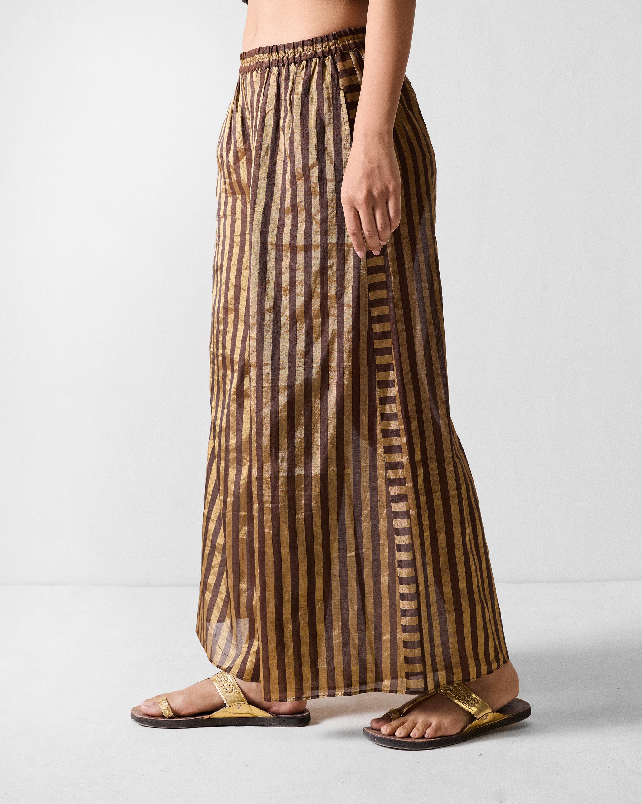 Ceylon Pyjama - Chocolate Brown & Gold Stripes
