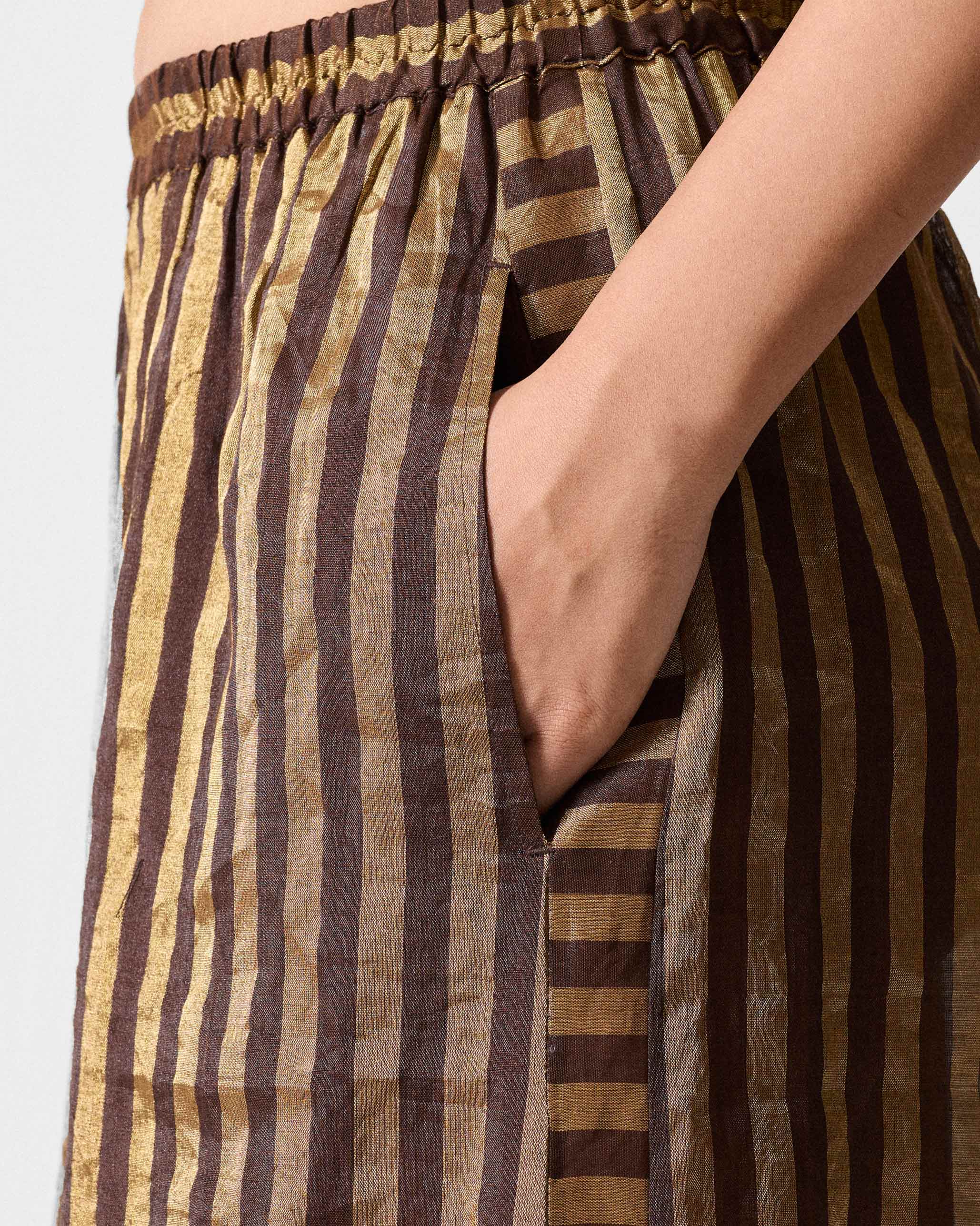 Ceylon Pyjama - Chocolate Brown & Gold Stripes