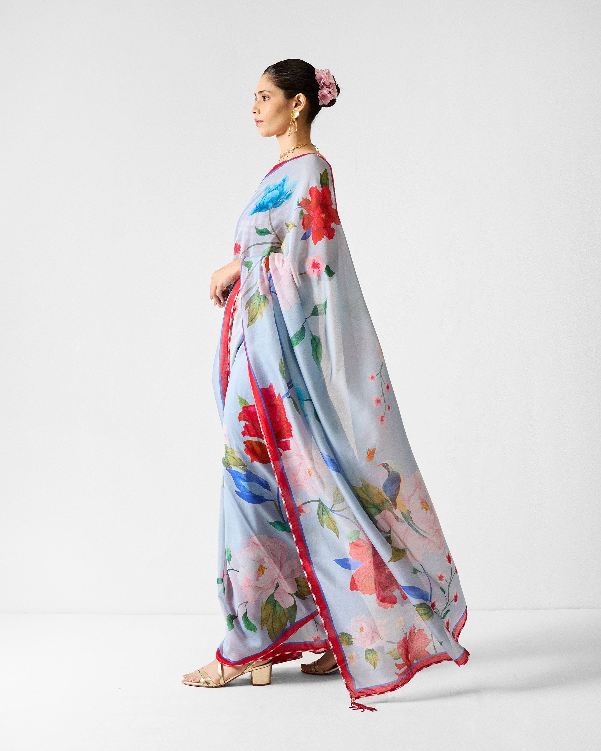 Roop Sari - Blue & Red Printed