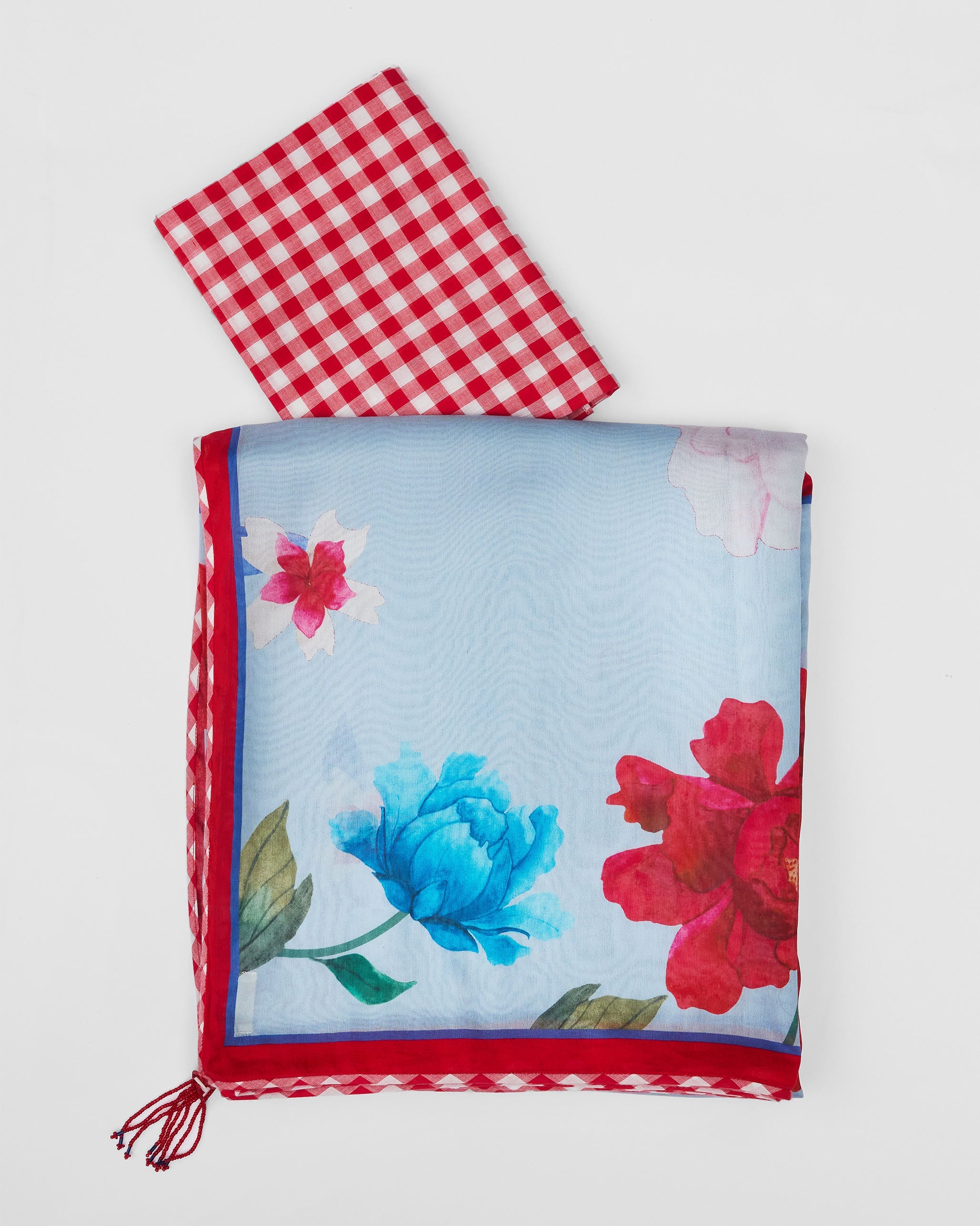 Roop Sari - Blue & Red Printed