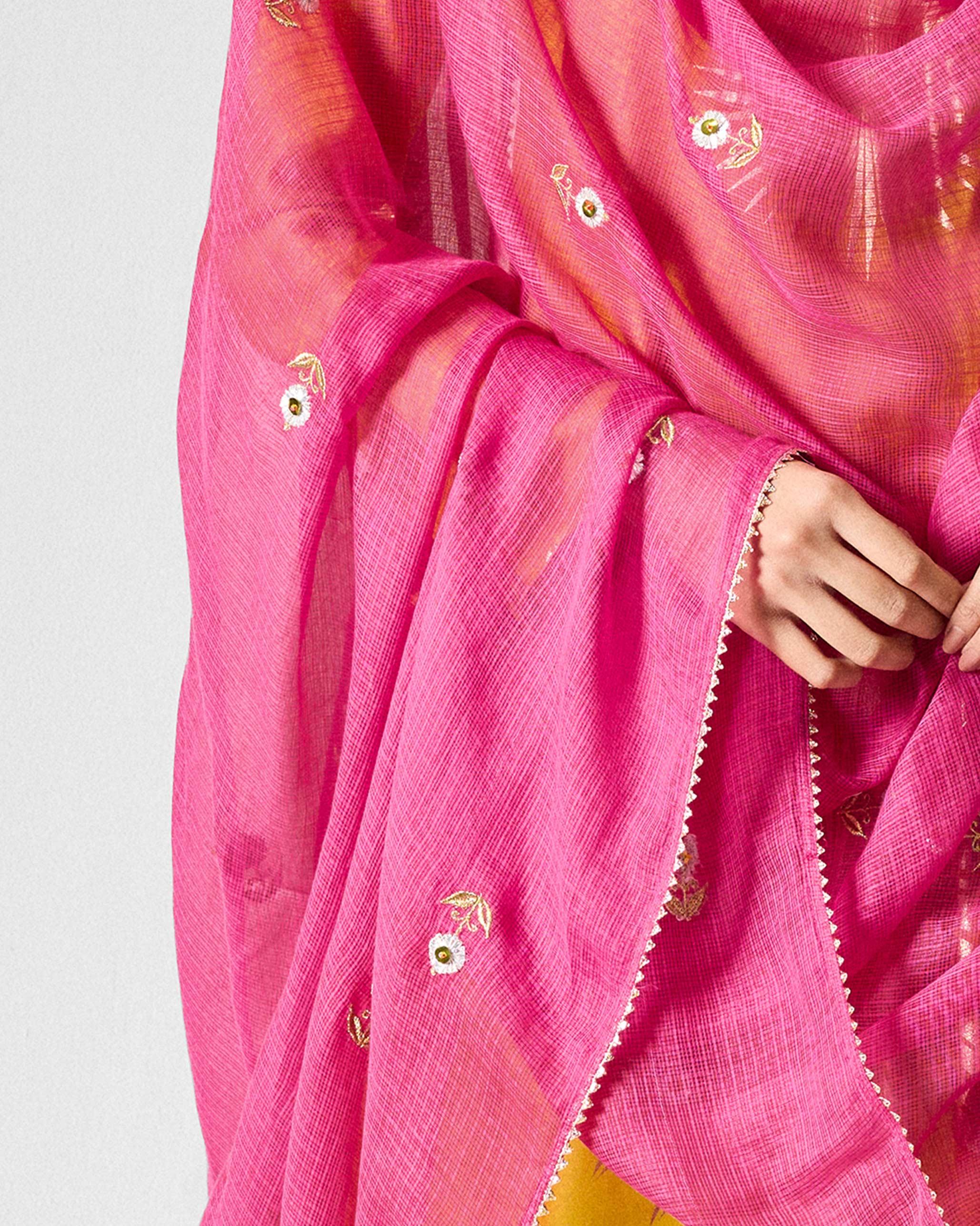 Gul Dupatta - Fuchsia & Gold Embroidered