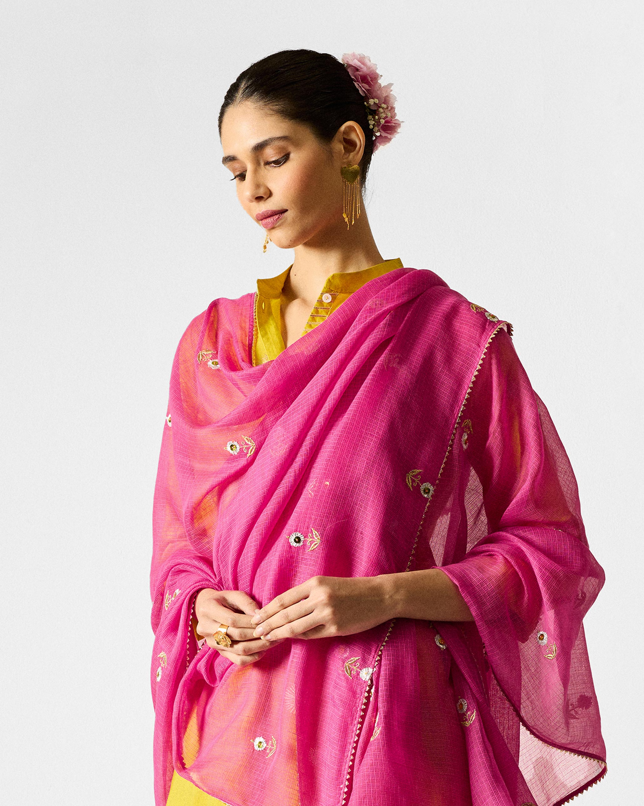 Gul Dupatta - Fuchsia & Gold Embroidered