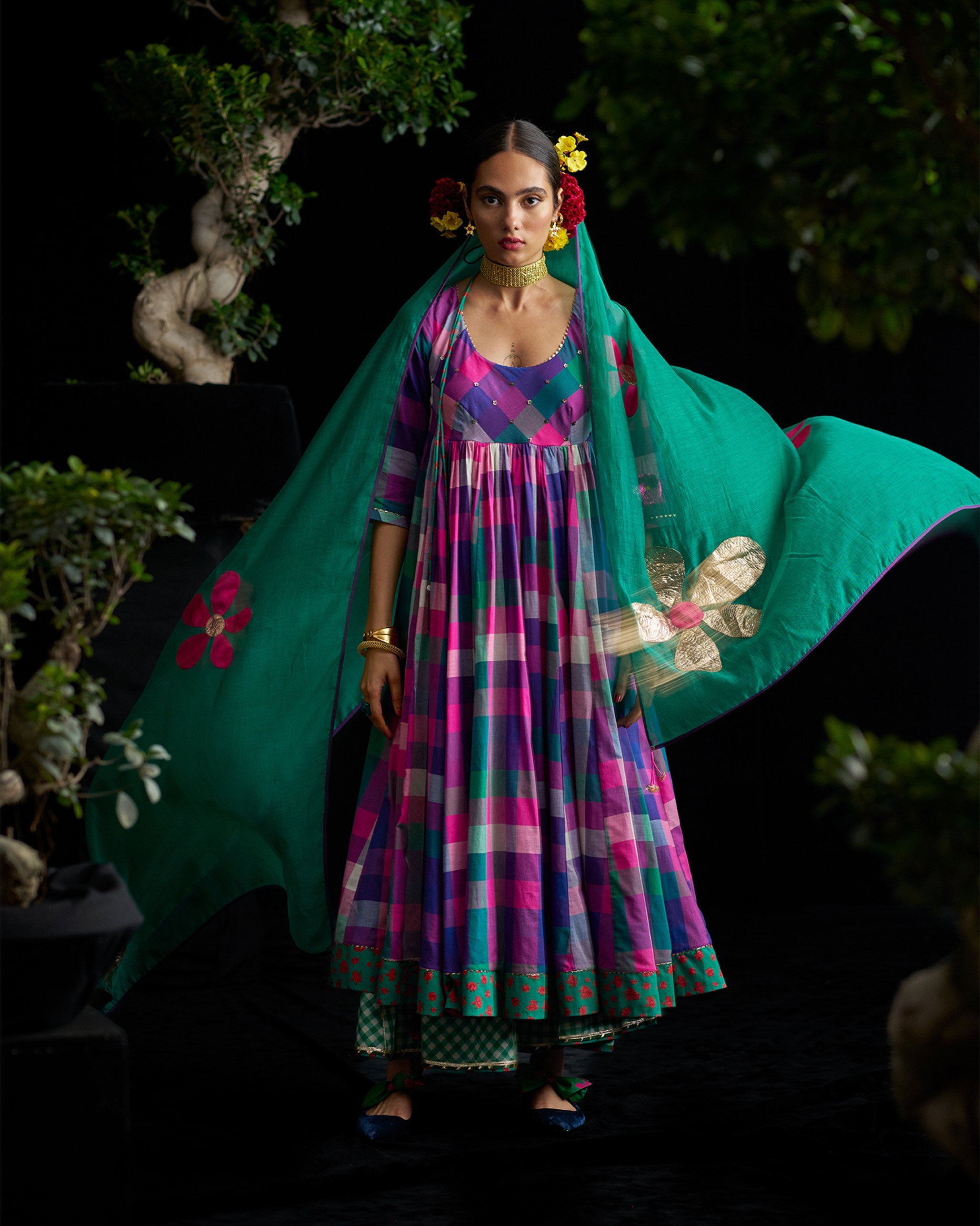 Amara Dupatta - Green & Silver Embridered