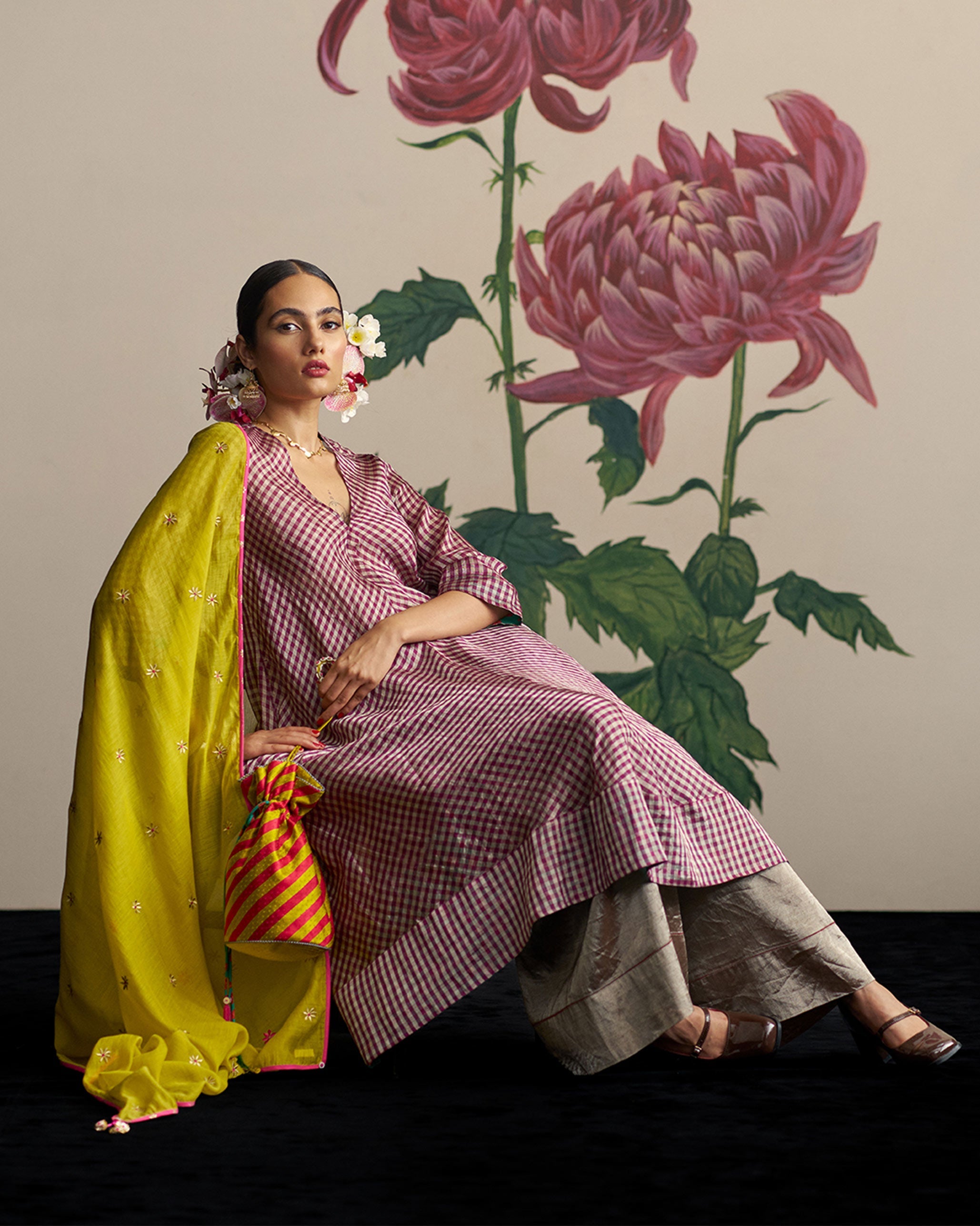 Anaya Dupatta - Chartreuse & Gold Embroidered