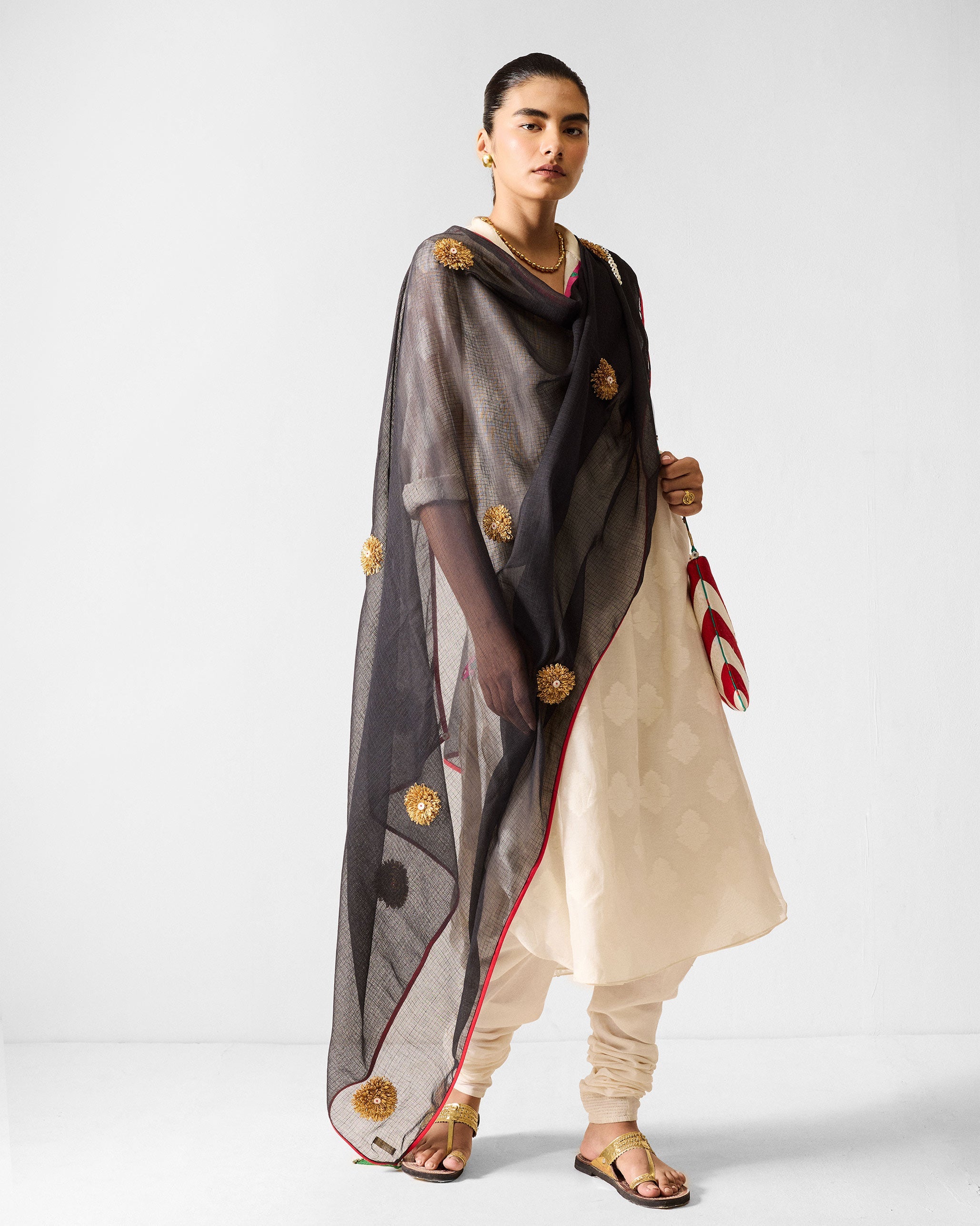 Raat Dupatta - Black & Gold Embroidered