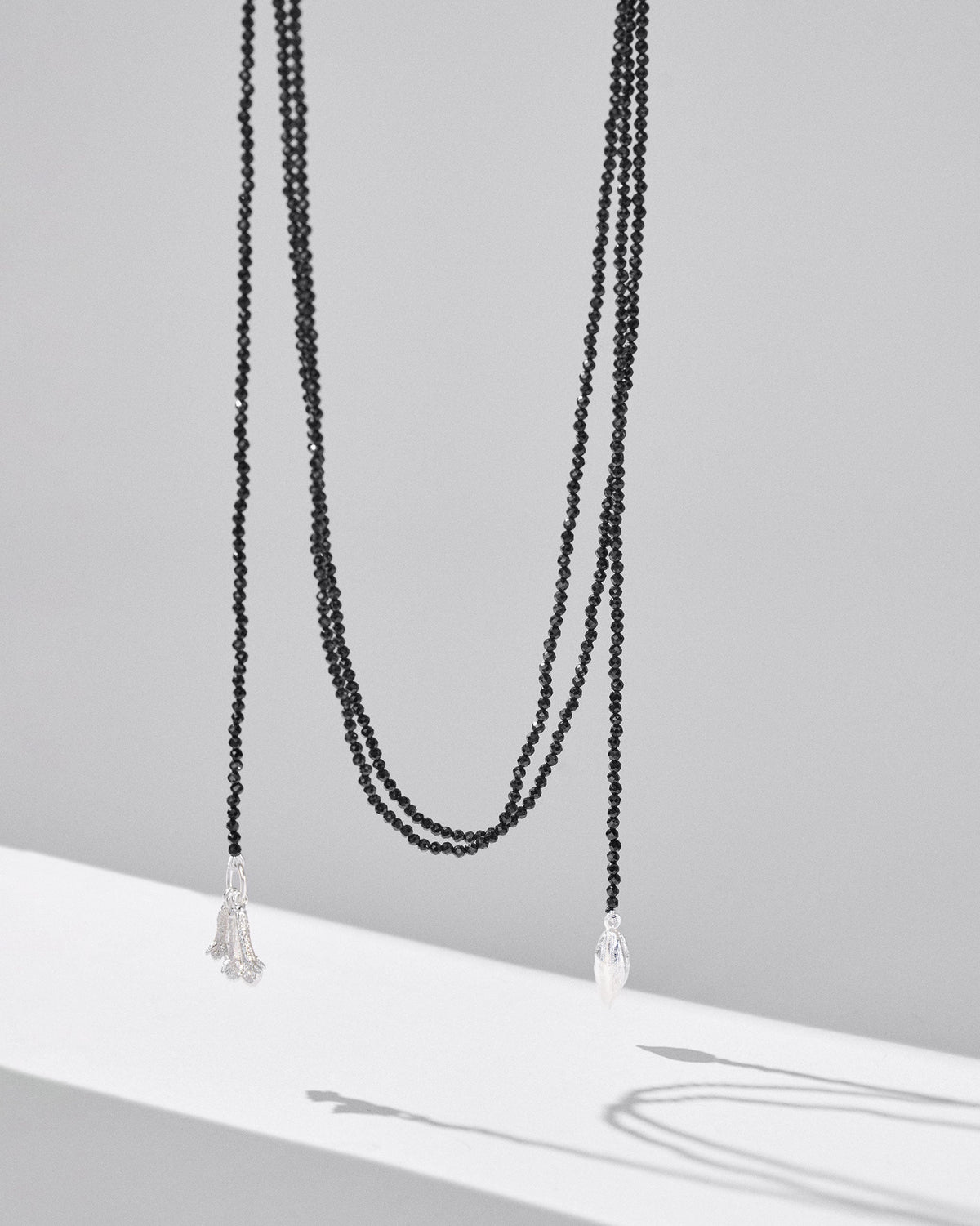 Long Black Necklace - Silver & Black