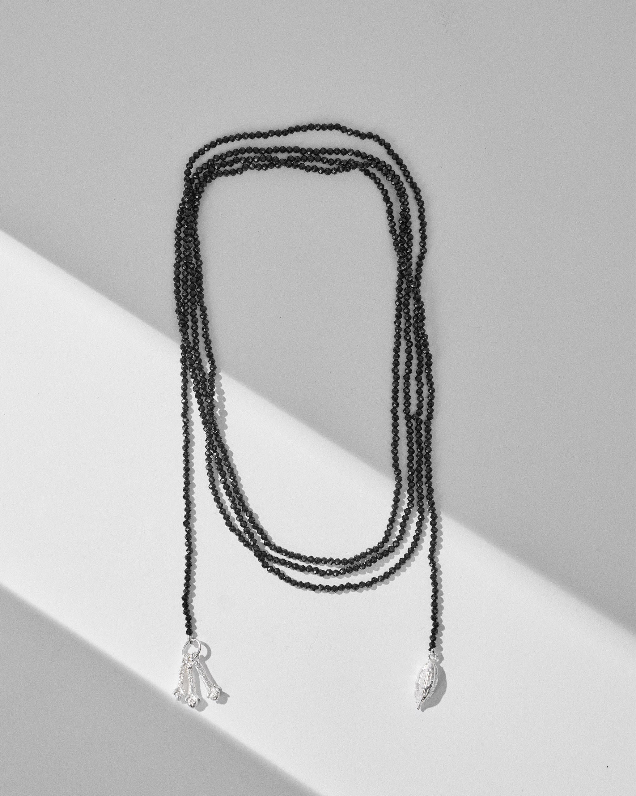 Long Black Necklace - Silver & Black
