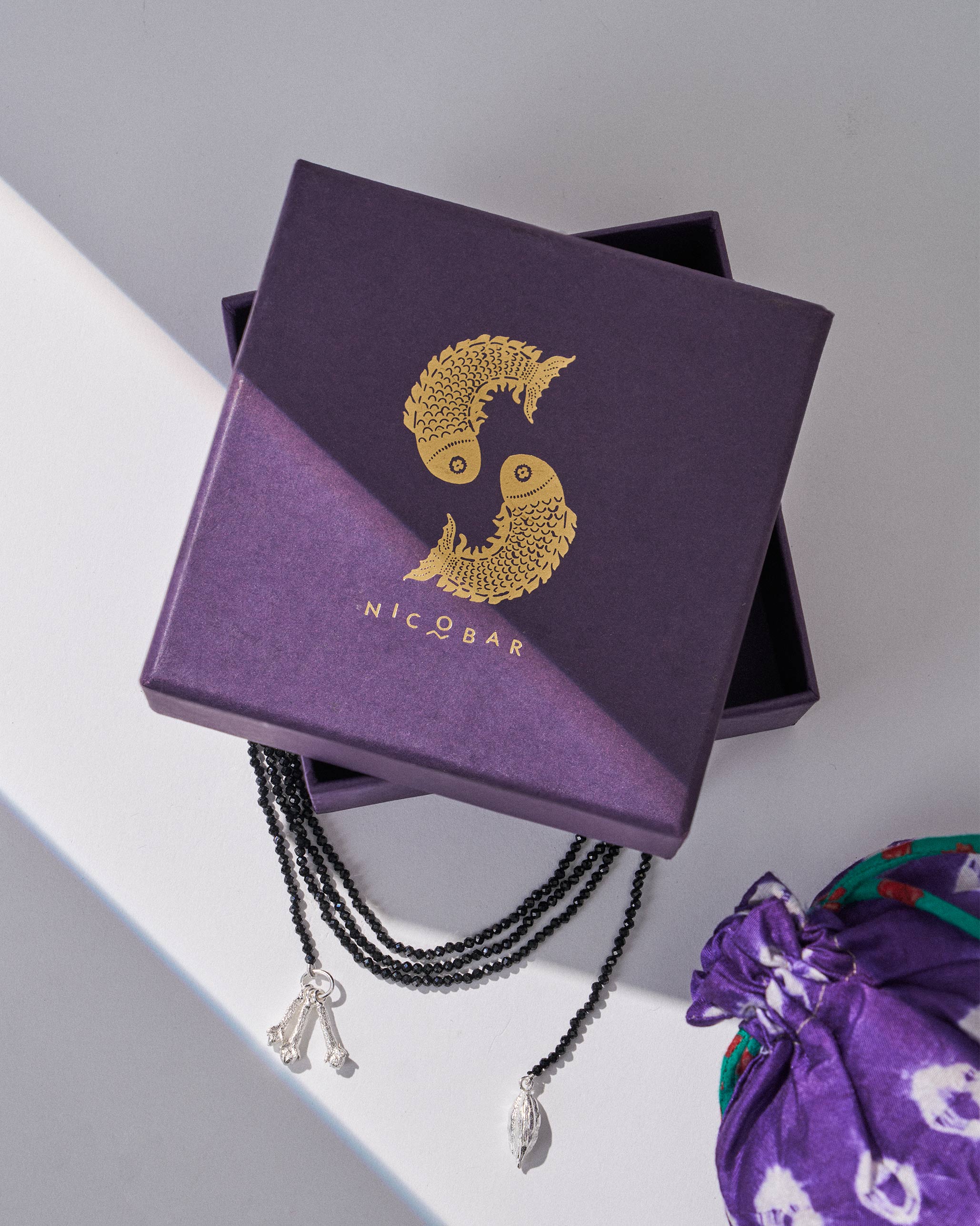 Long Black Necklace - Silver & Black