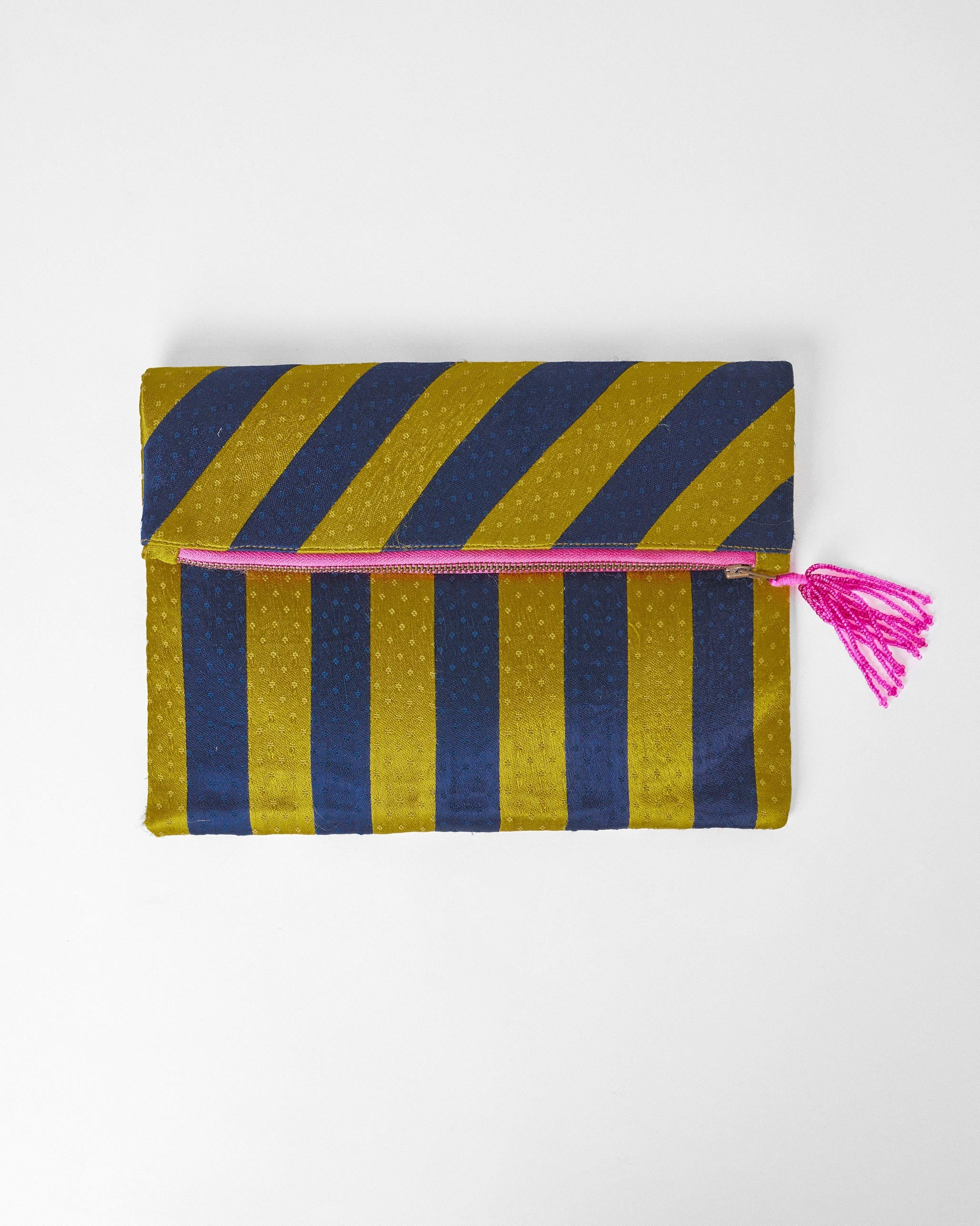 Fold Over Clutch - Chartreuse & Navy