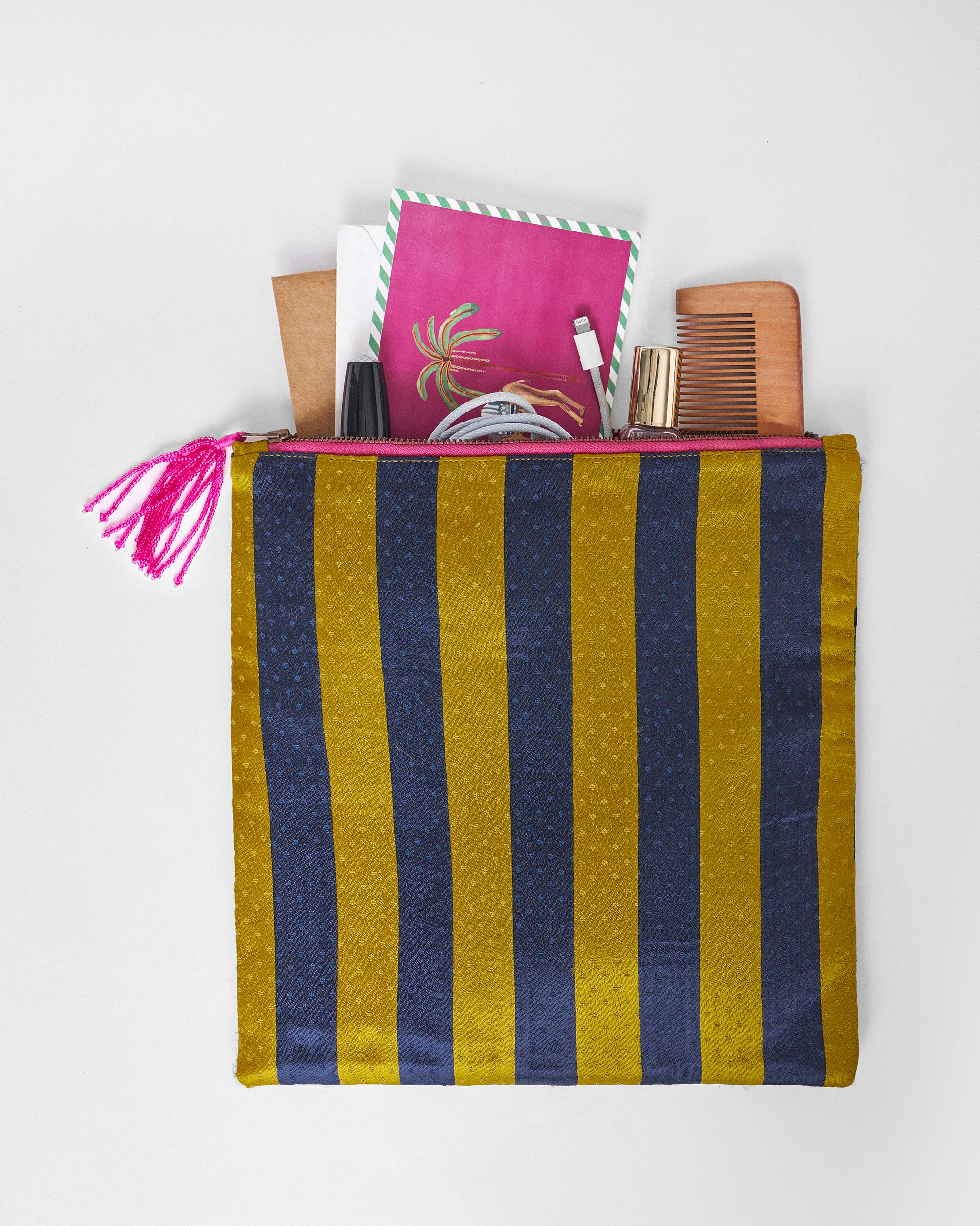 Fold Over Clutch - Chartreuse & Navy