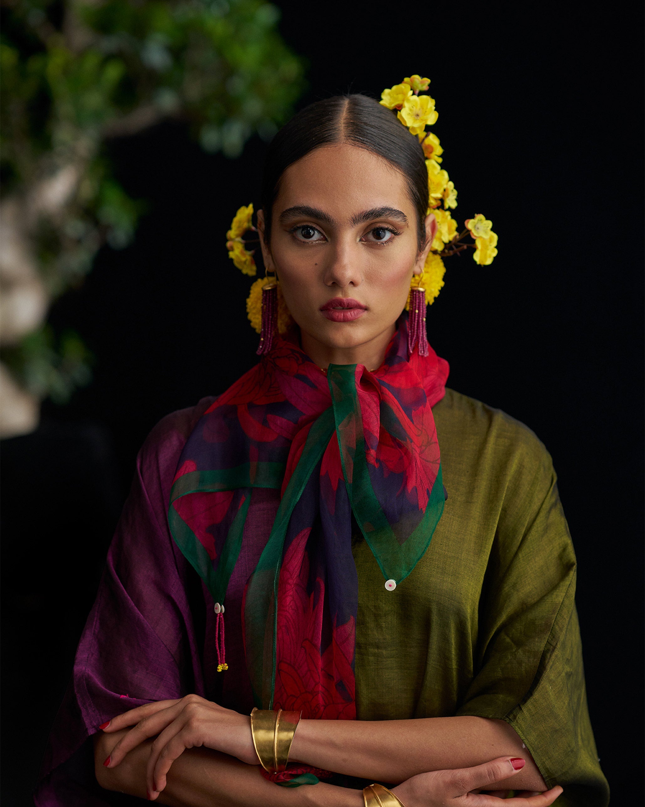 Chrysanthemum Bloom Scarf - Purple