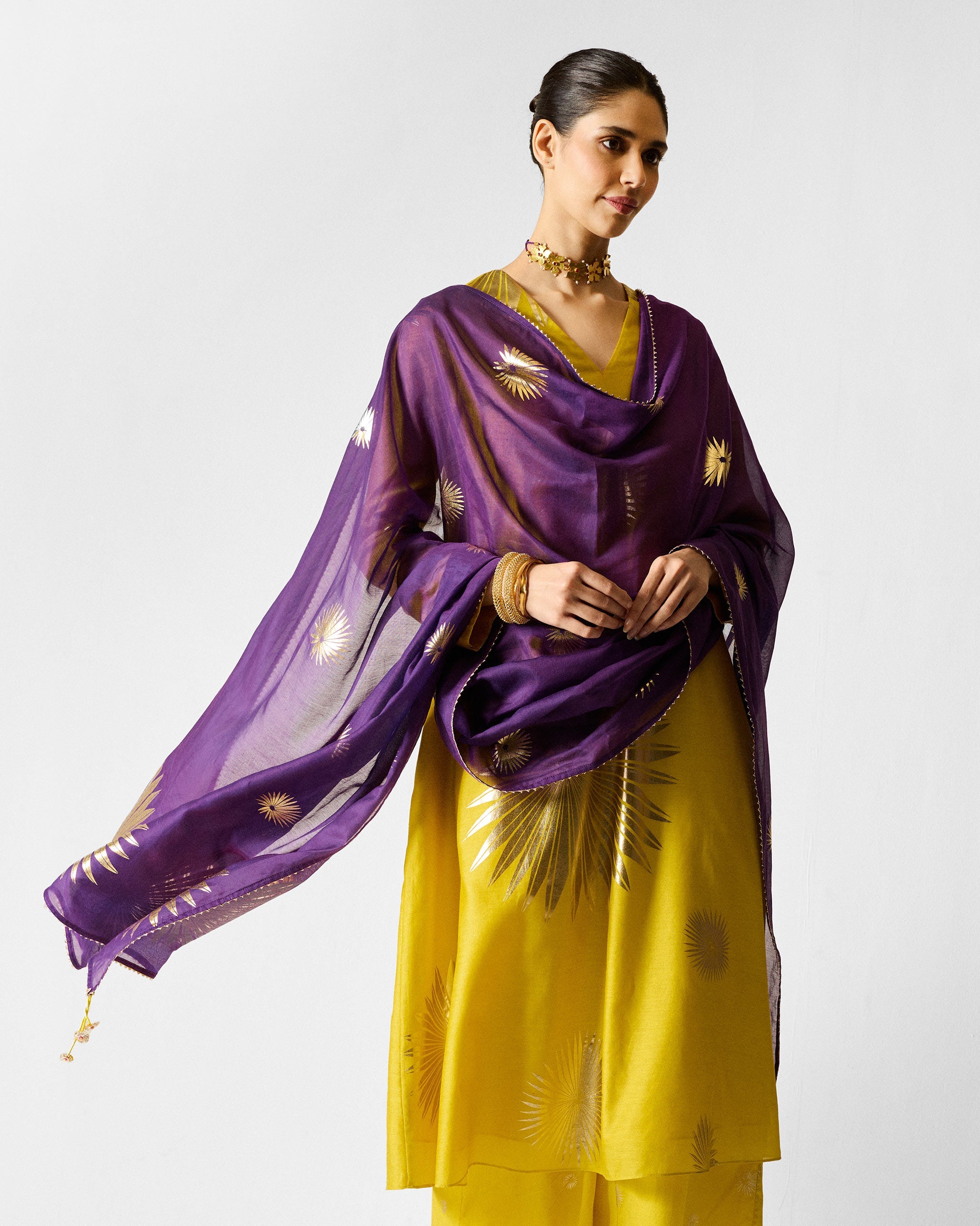 Sia Dupatta - Purple & Gold Printed
