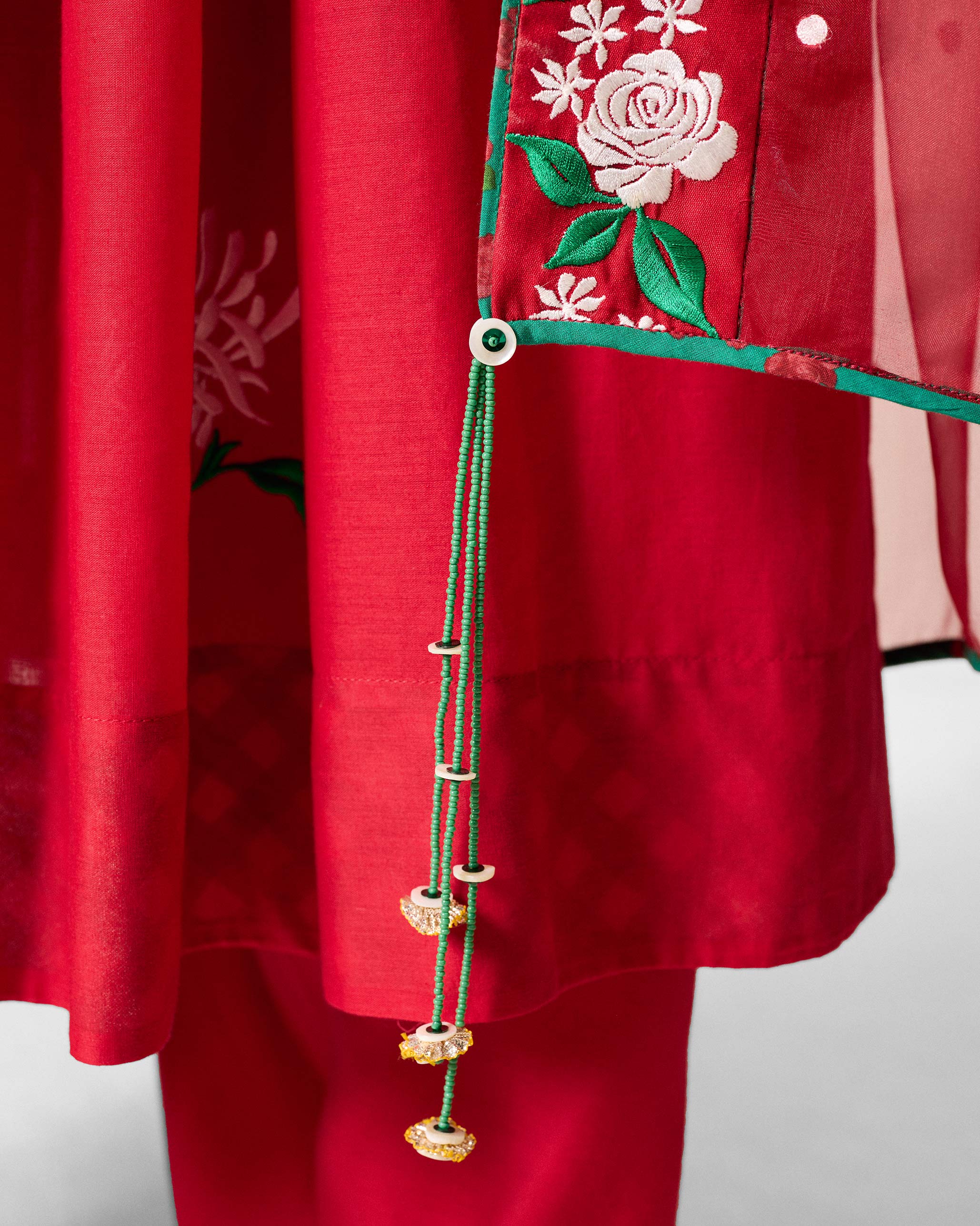 Ira Dupatta - Red & Ivory Embroidered