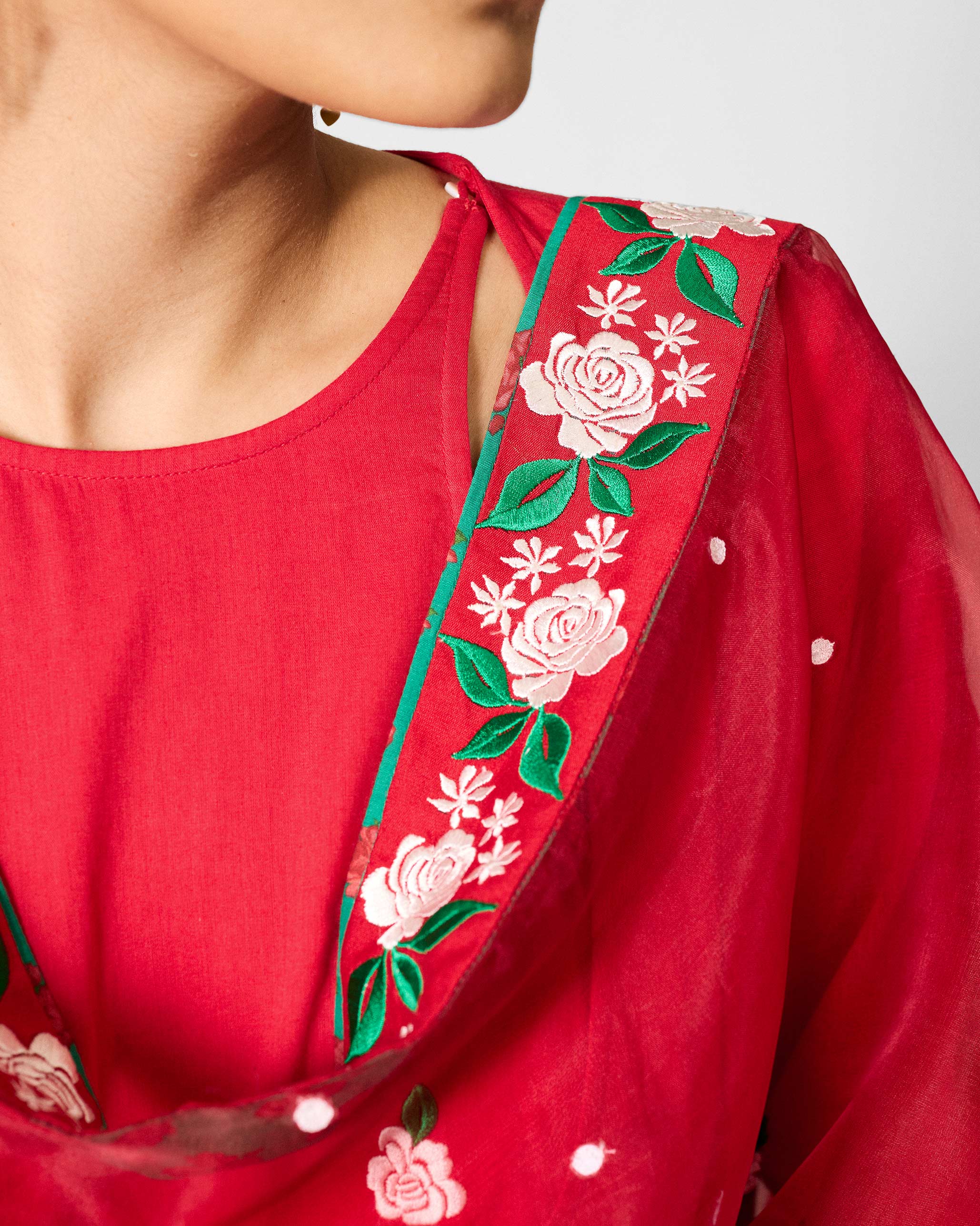 Ira Dupatta - Red & Ivory Embroidered