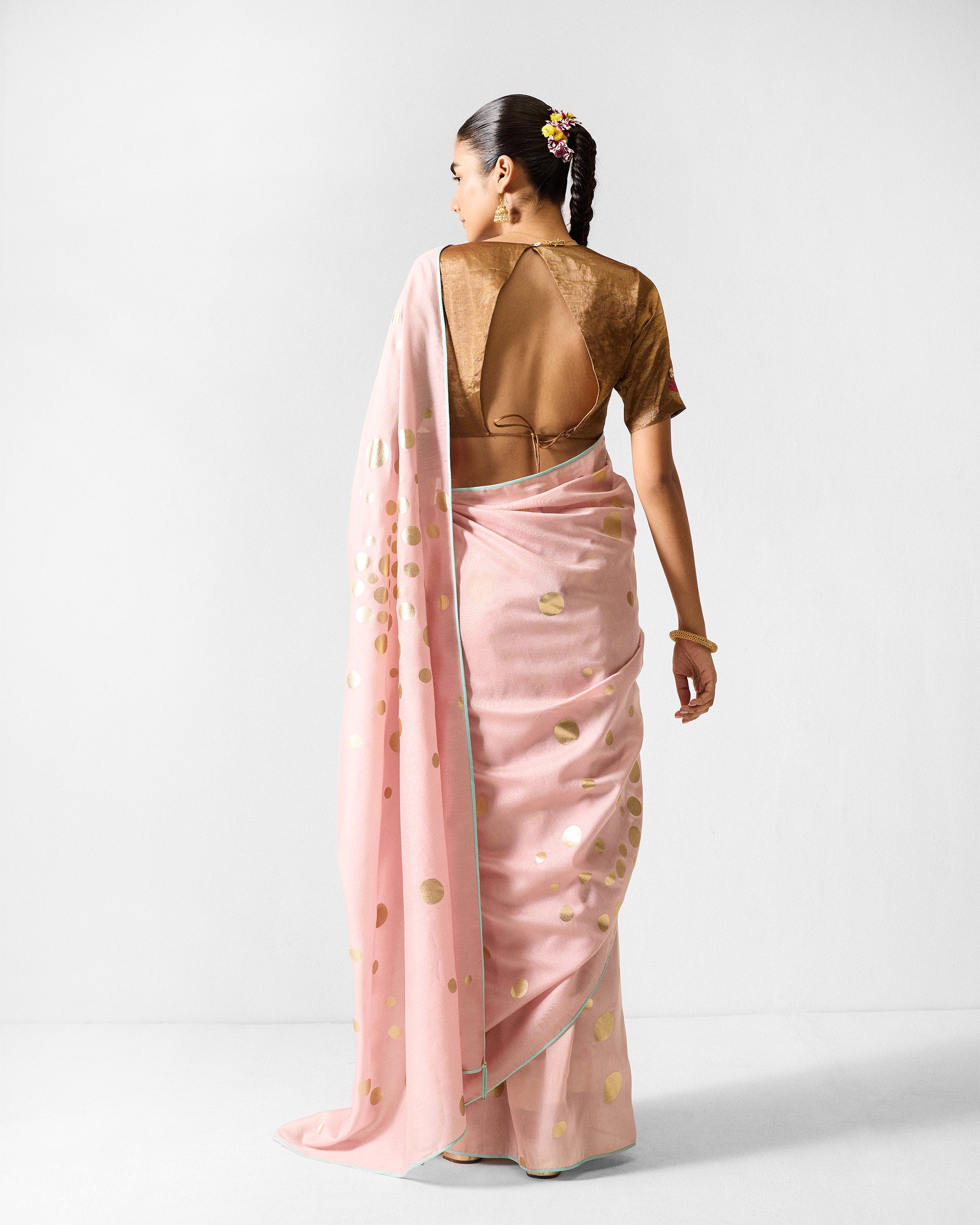 Jugnu Sari - Light Pink & Gold Printed