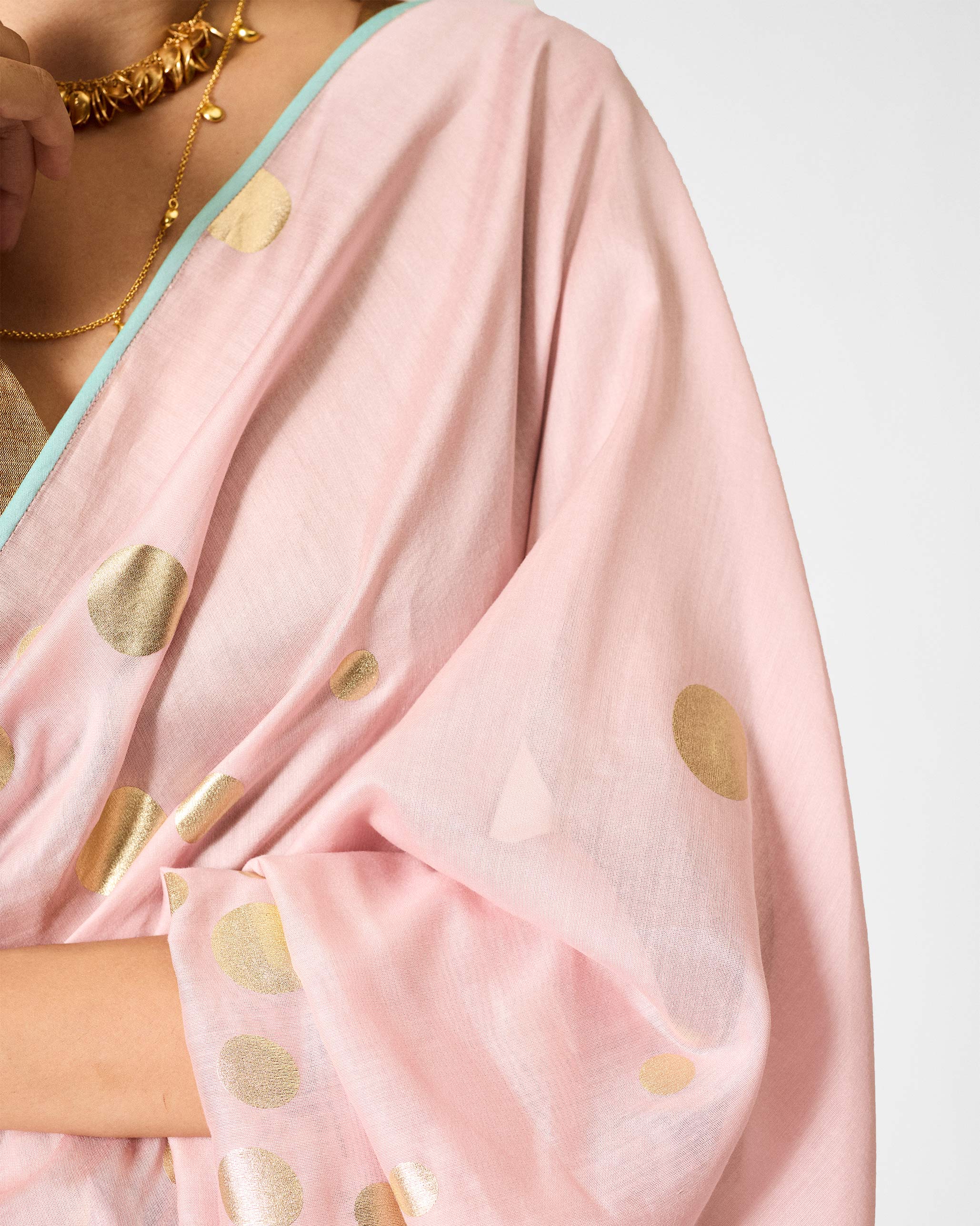 Jugnu Sari - Light Pink & Gold Printed
