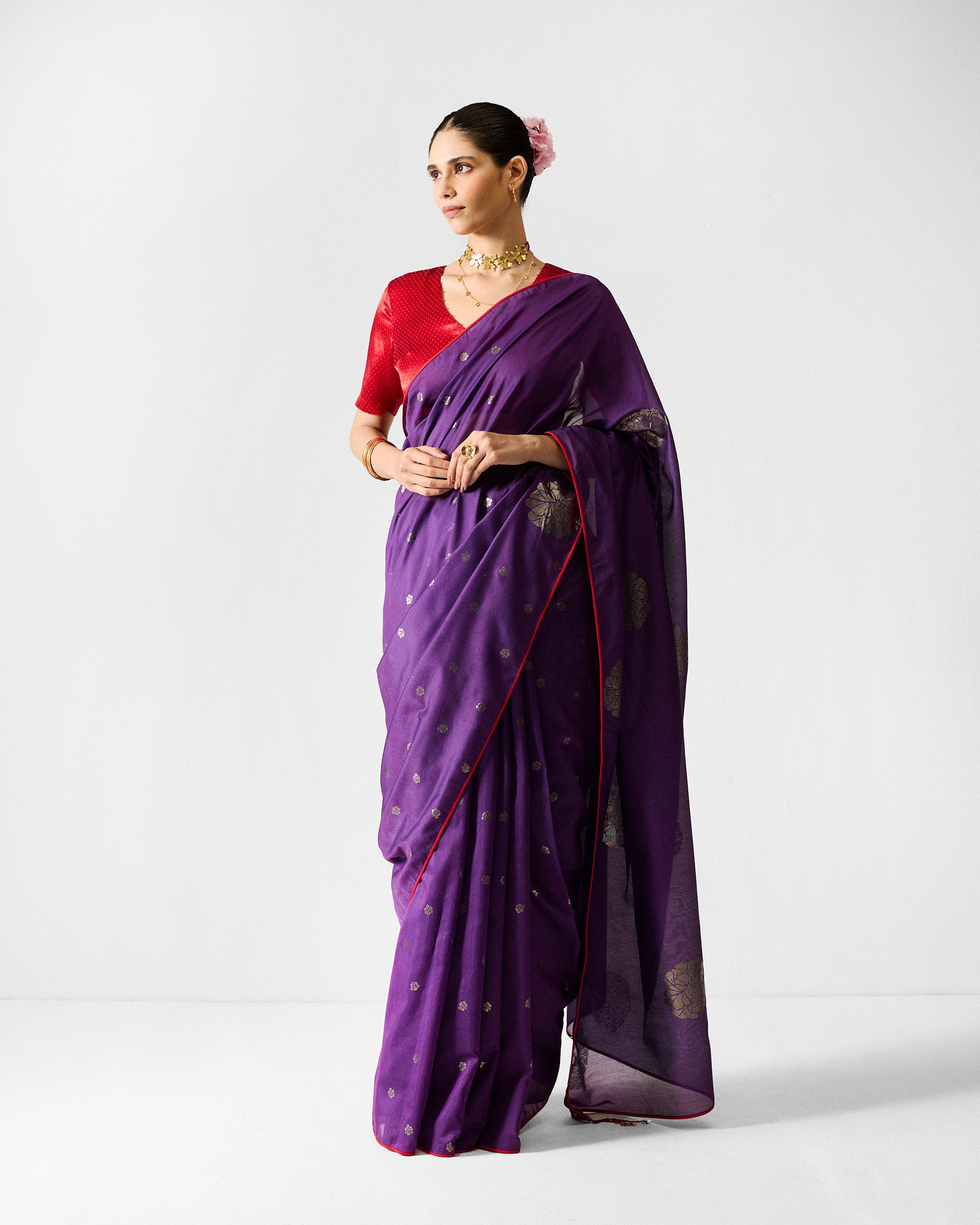 Avni Sari - Purple & Silver Printed