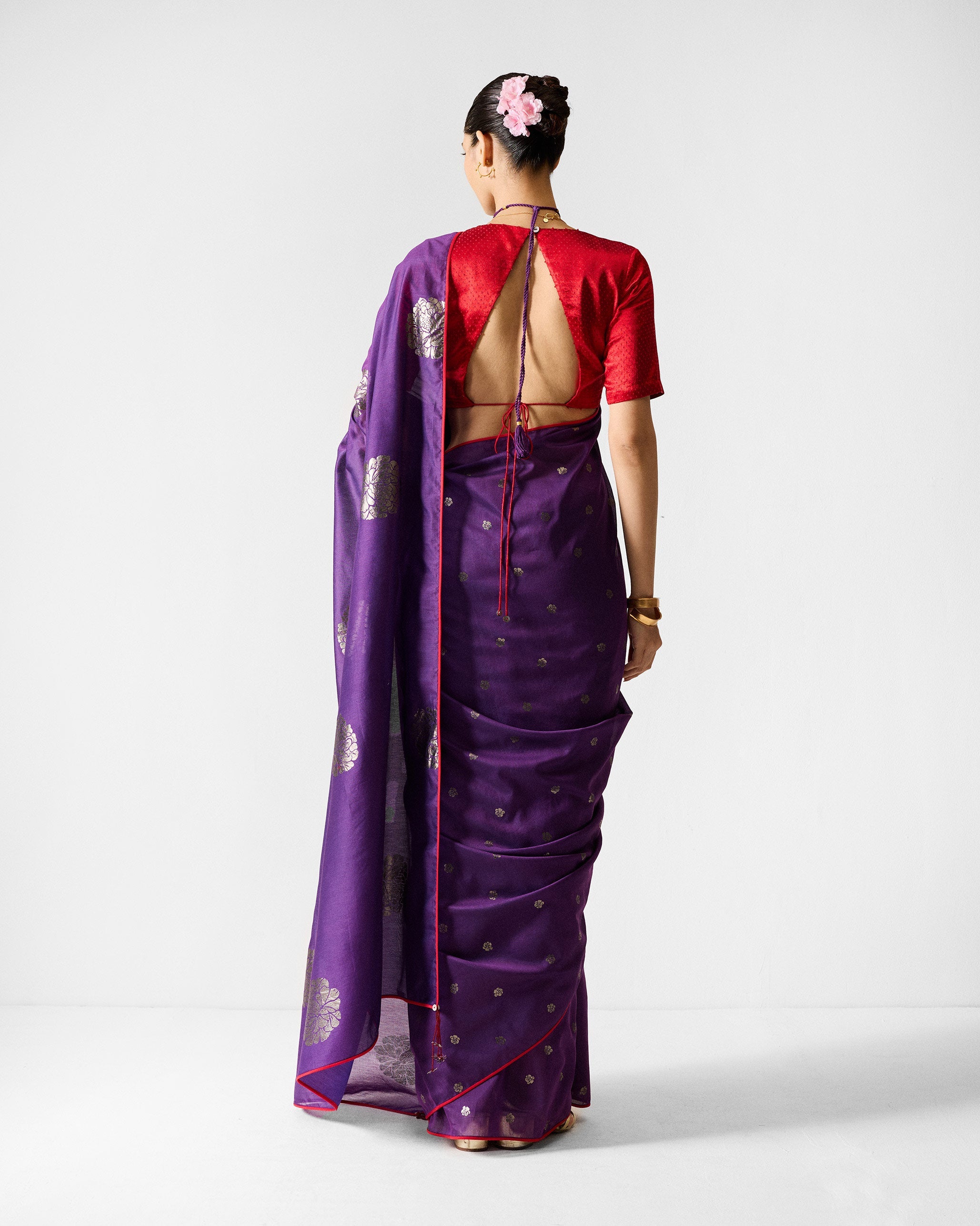 Avni Sari - Purple & Silver Printed