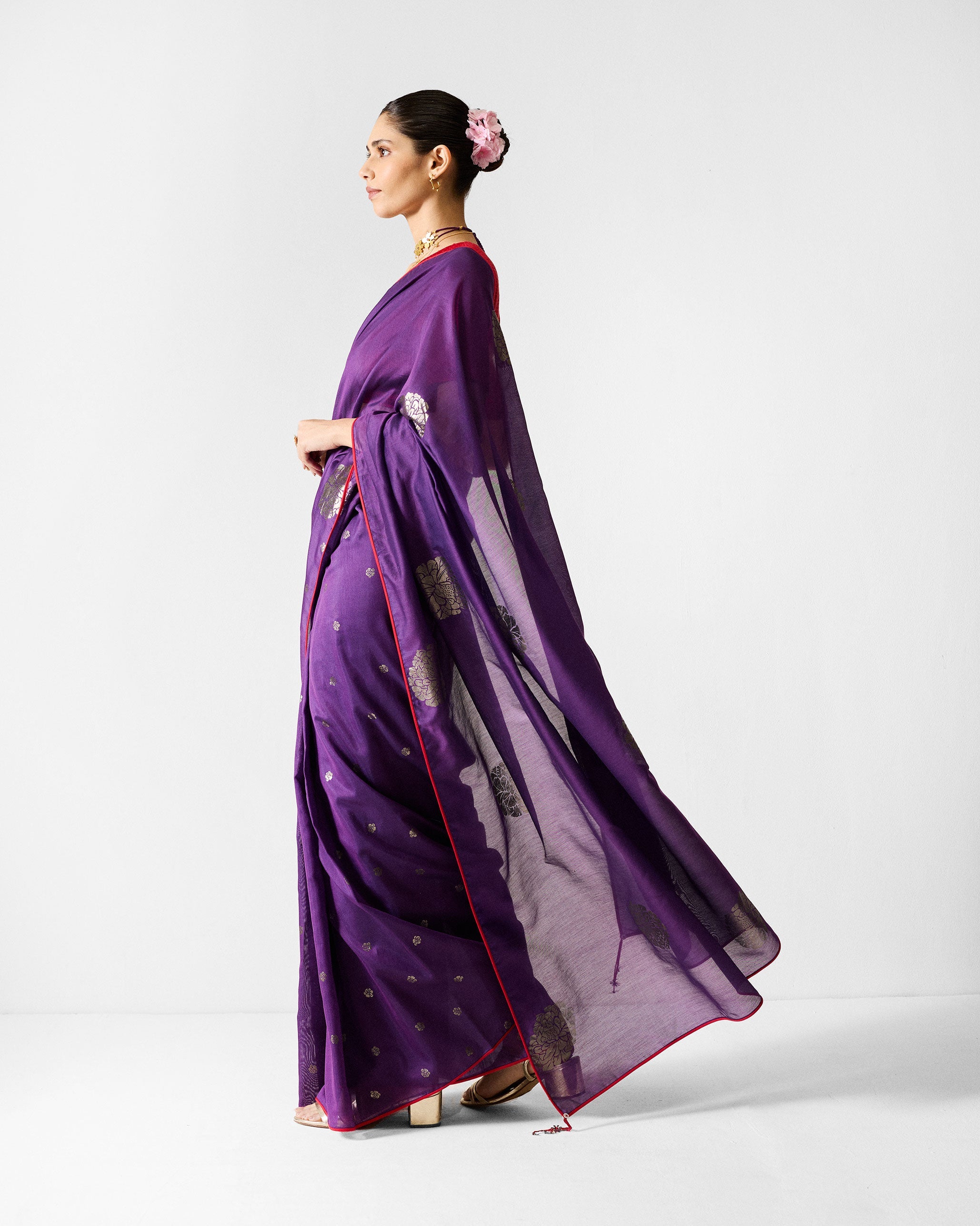 Avni Sari - Purple & Silver Printed