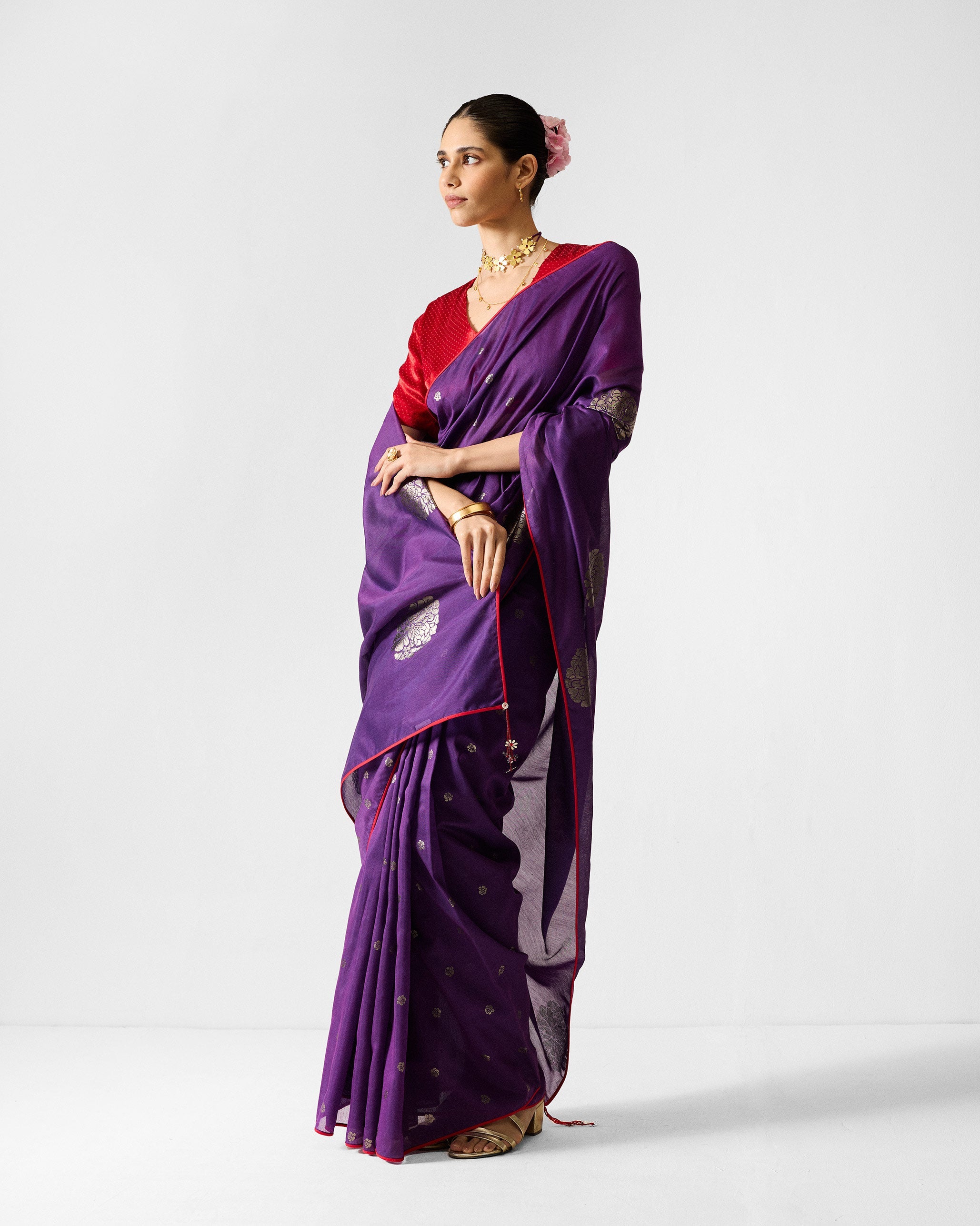 Avni Sari - Purple & Silver Printed