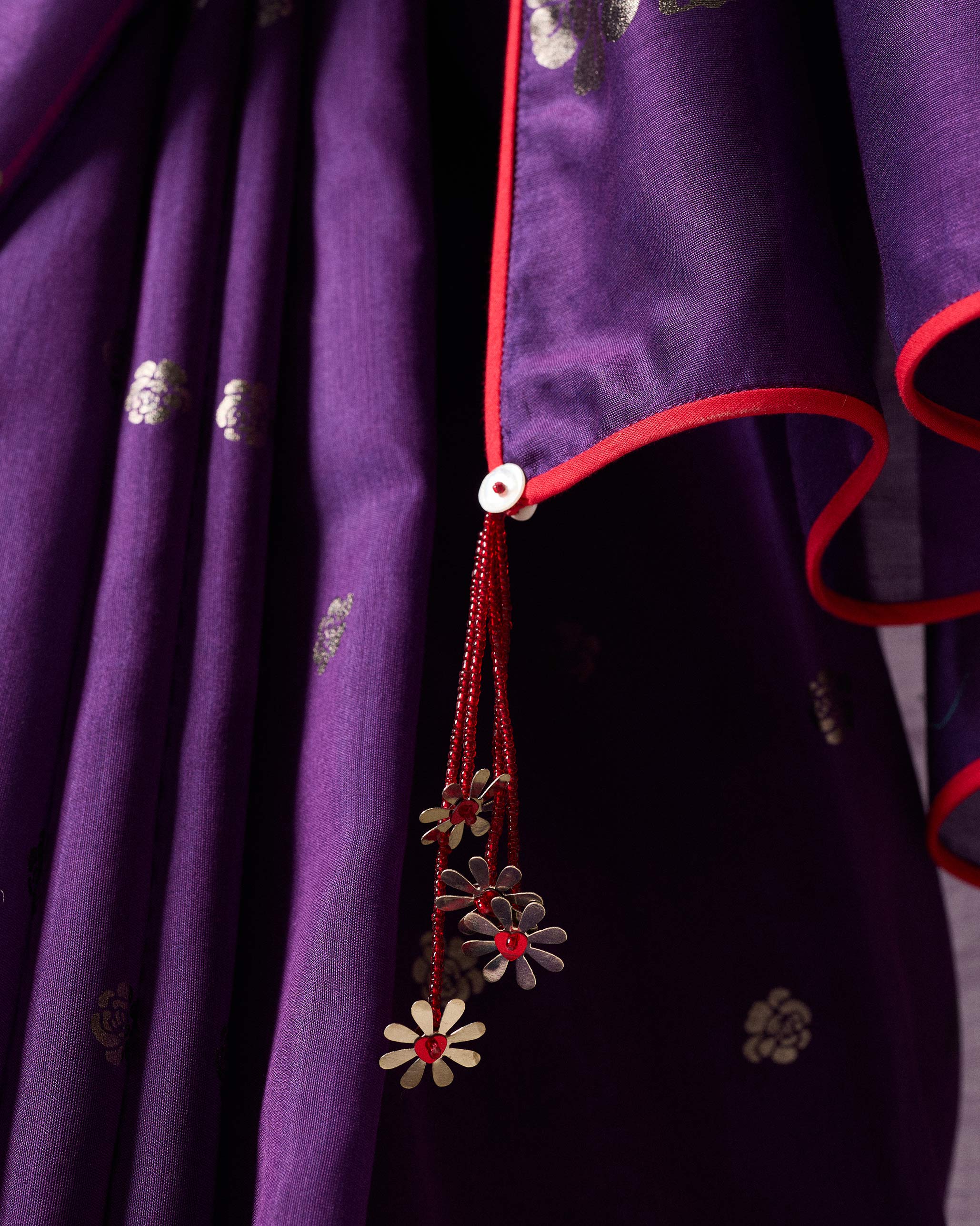 Avni Sari - Purple & Silver Printed