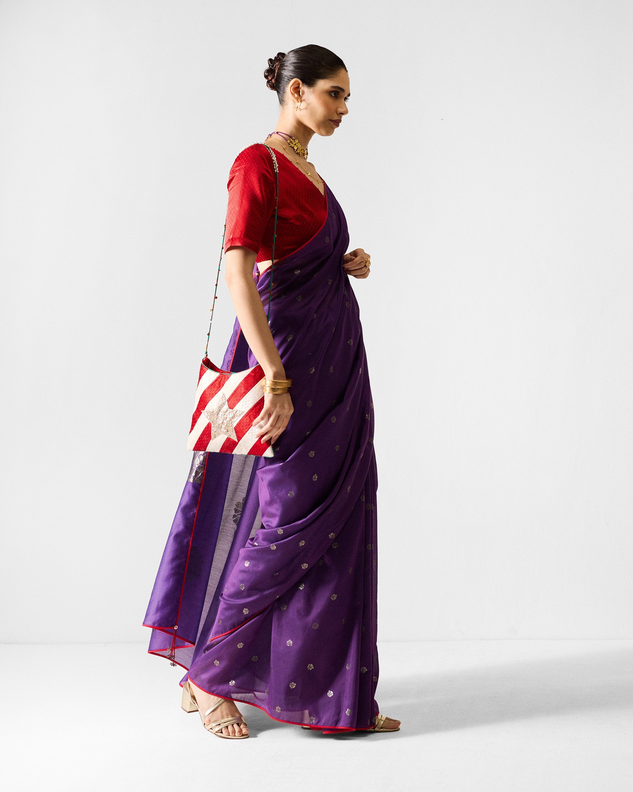 Avni Sari - Purple & Silver Printed