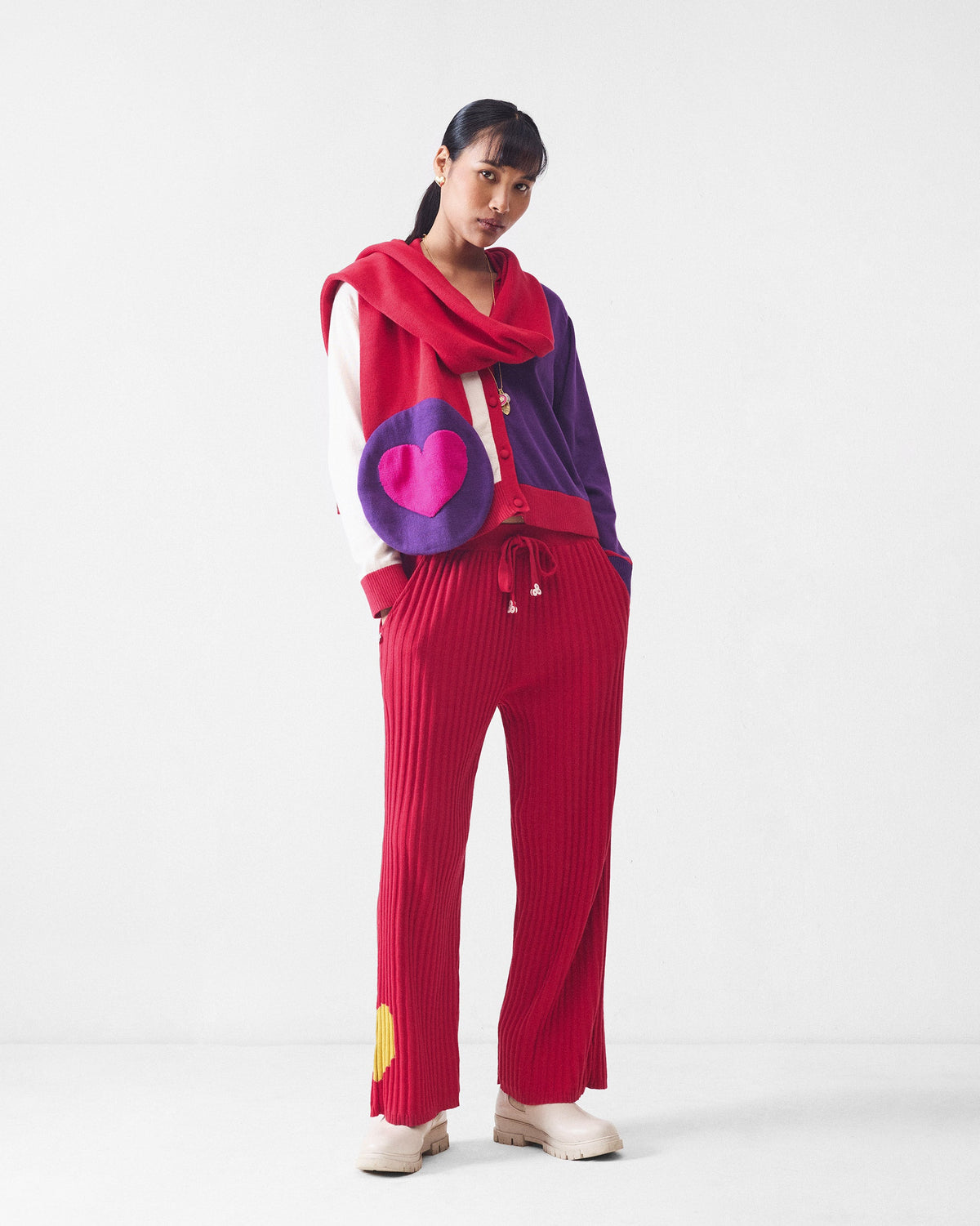 Pounce Sweater - Ivory & Purple