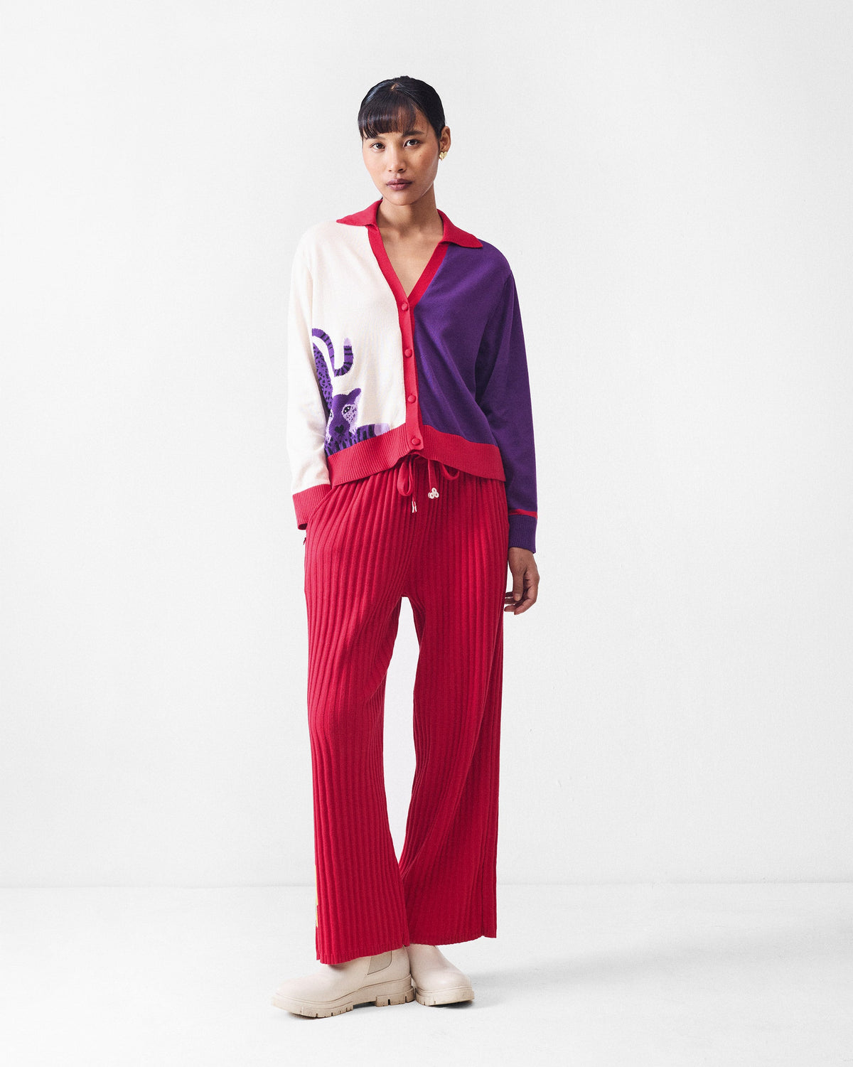 Pounce Sweater - Ivory & Purple