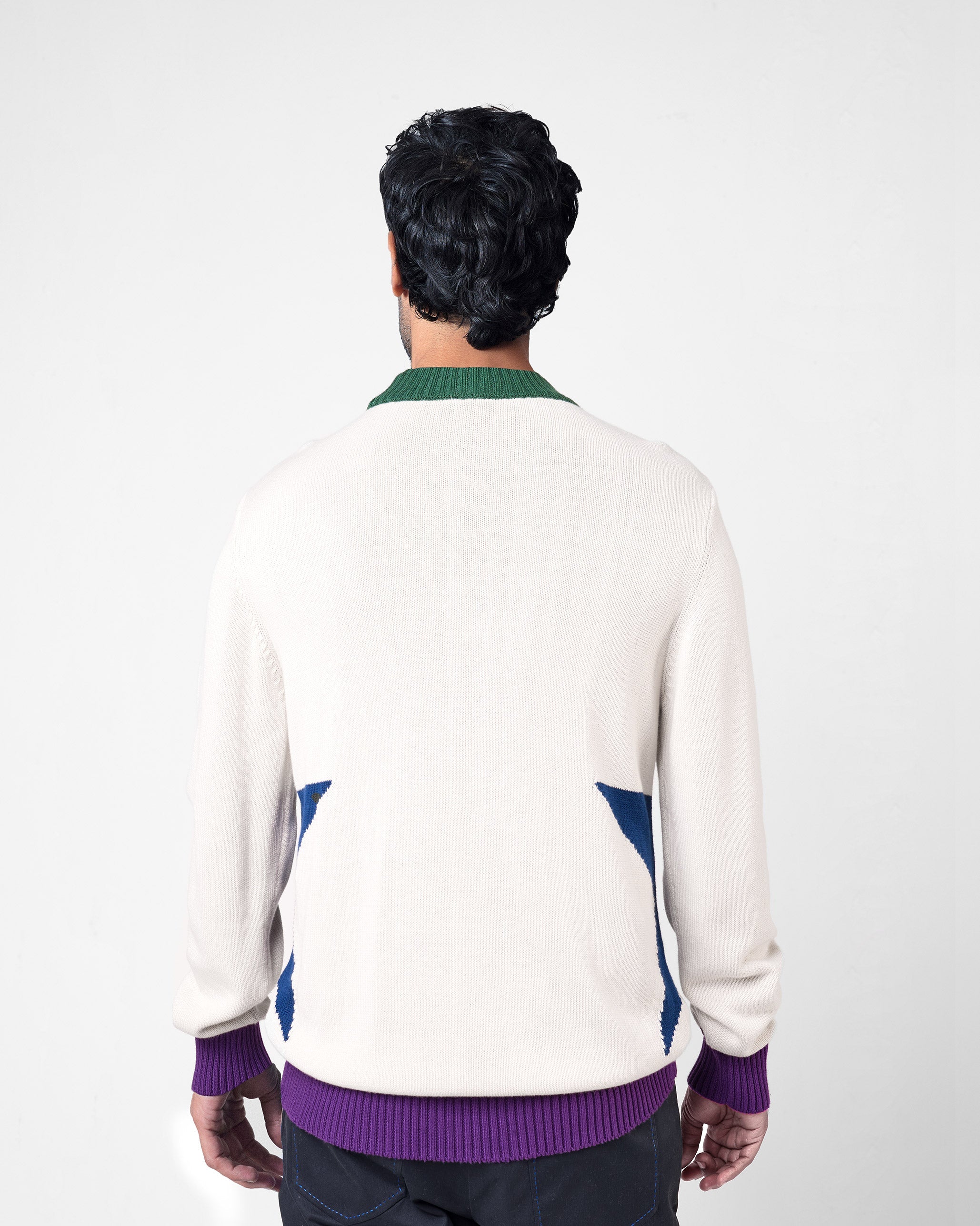 Crew Neck Sweater - Ivory & Navy