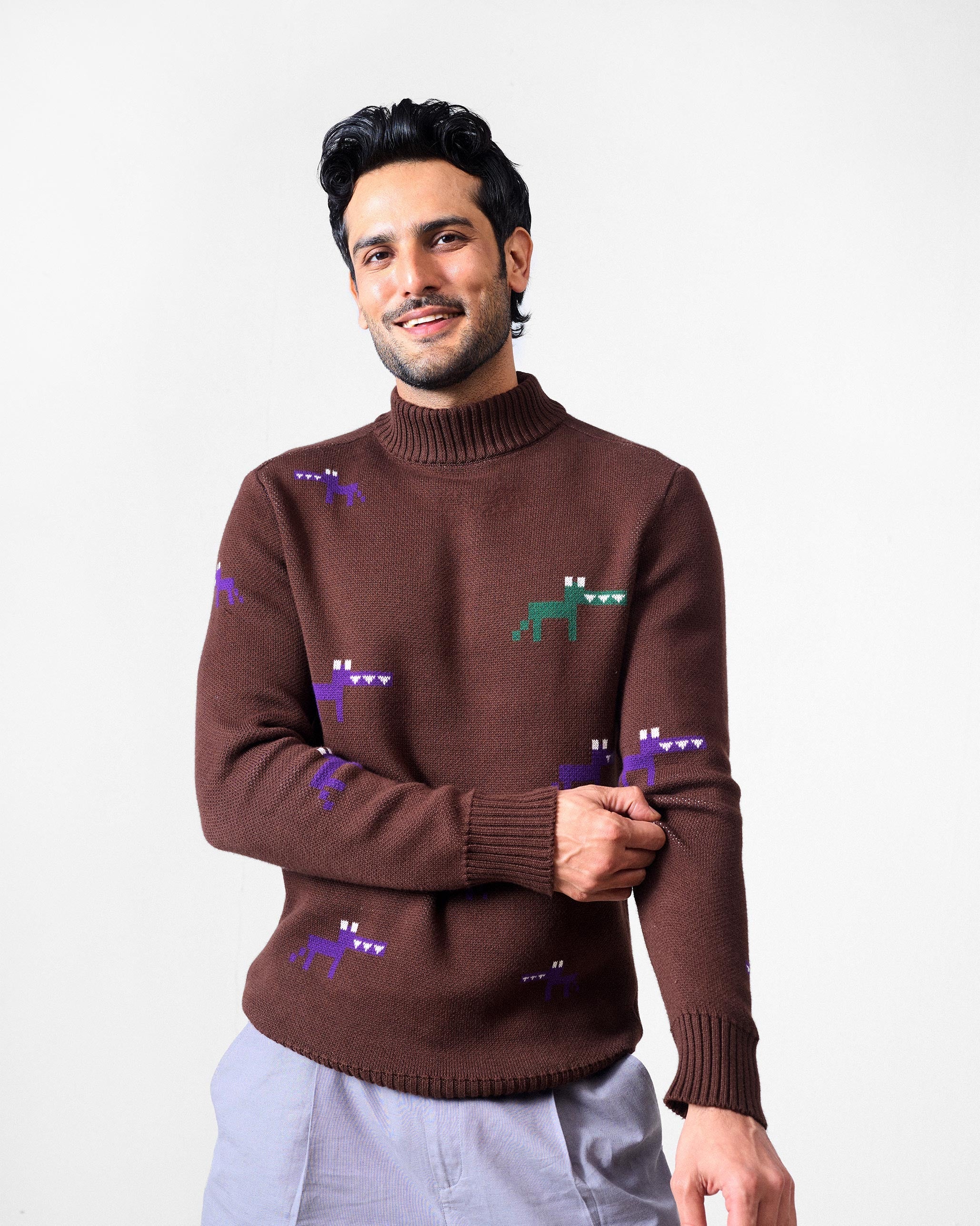 Crew Neck Sweater - Brown