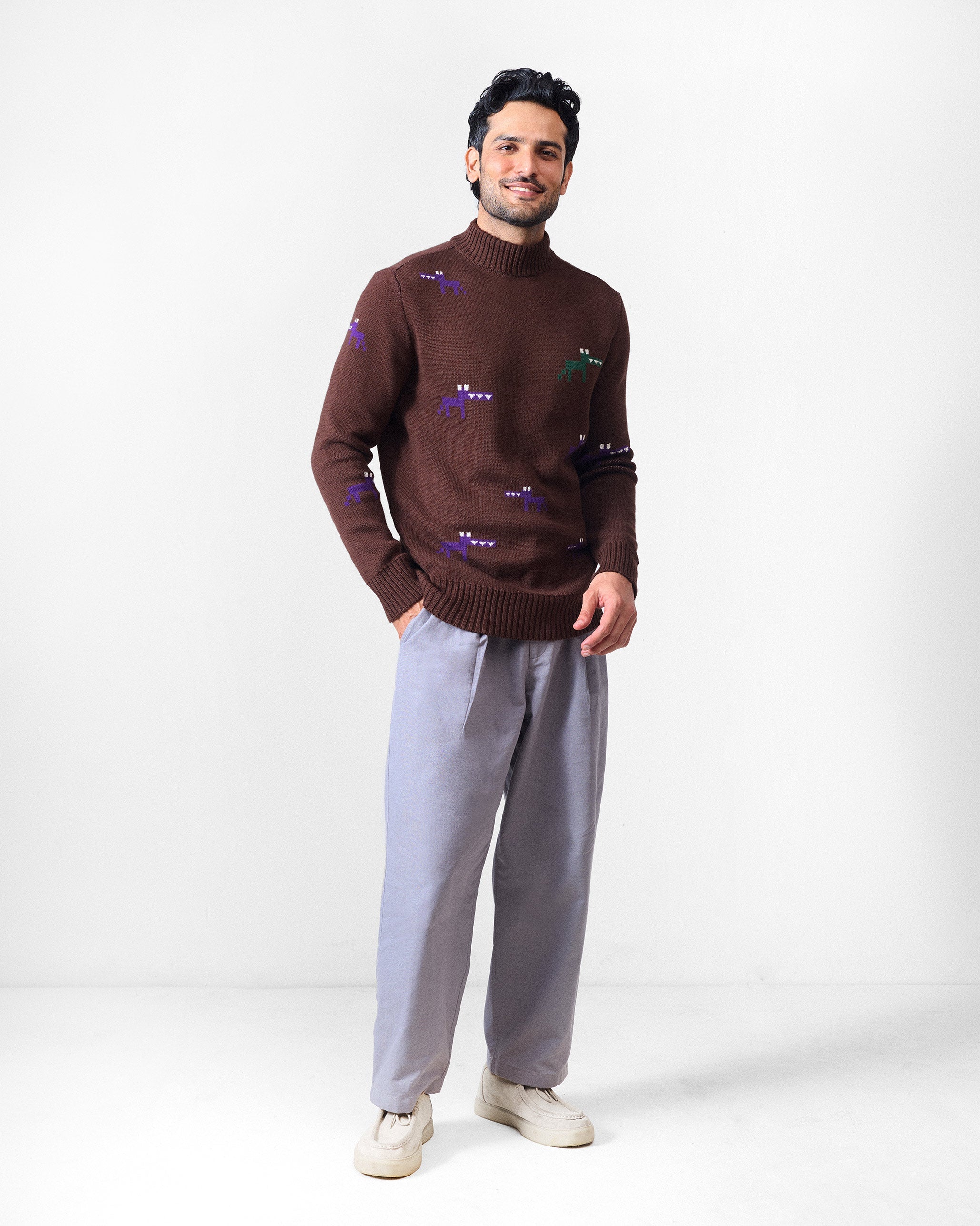 Crew Neck Sweater - Brown