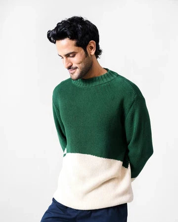 Crew Neck Sweater - Charcoal & Red