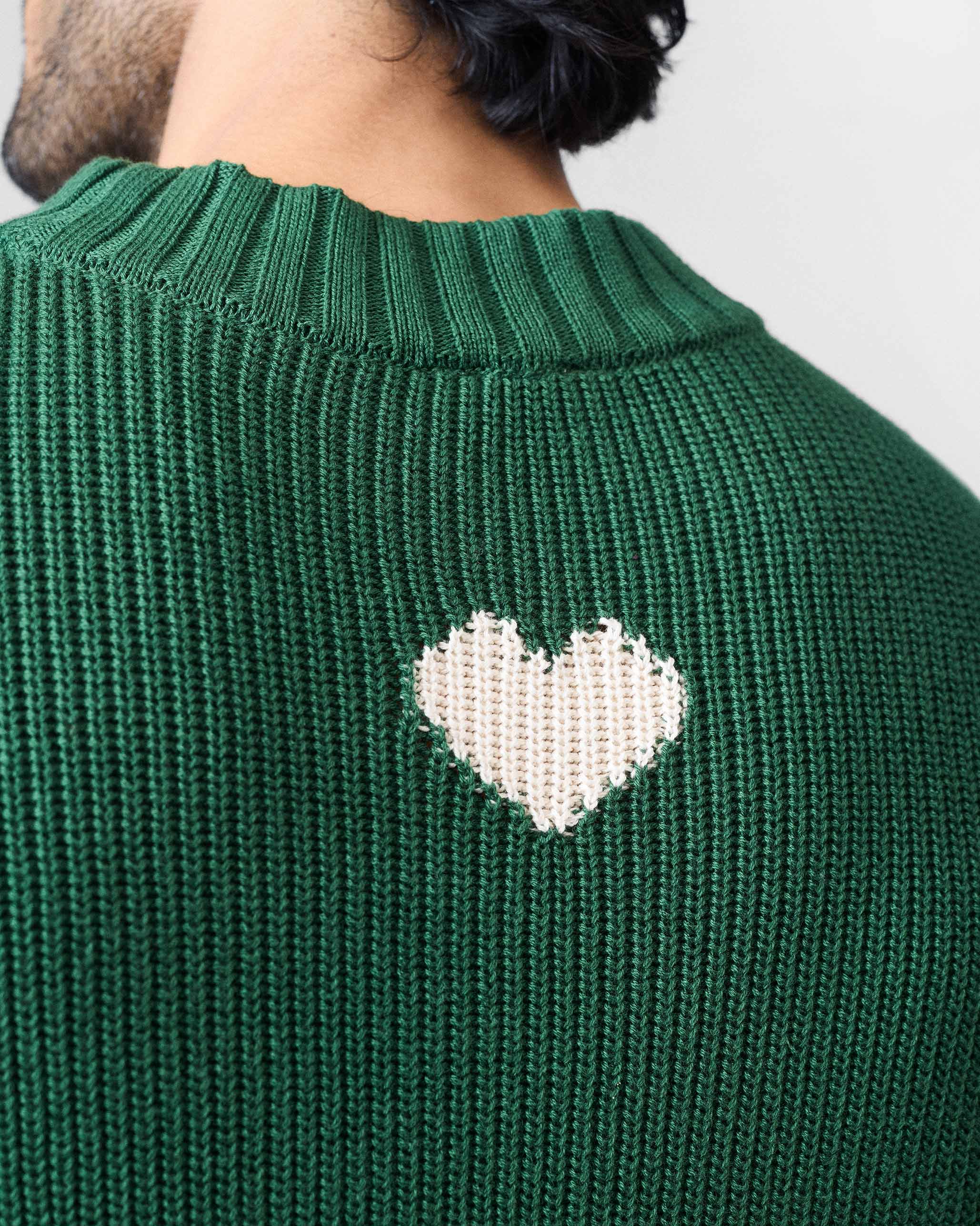 Crew Neck Sweater - Green & Ivory