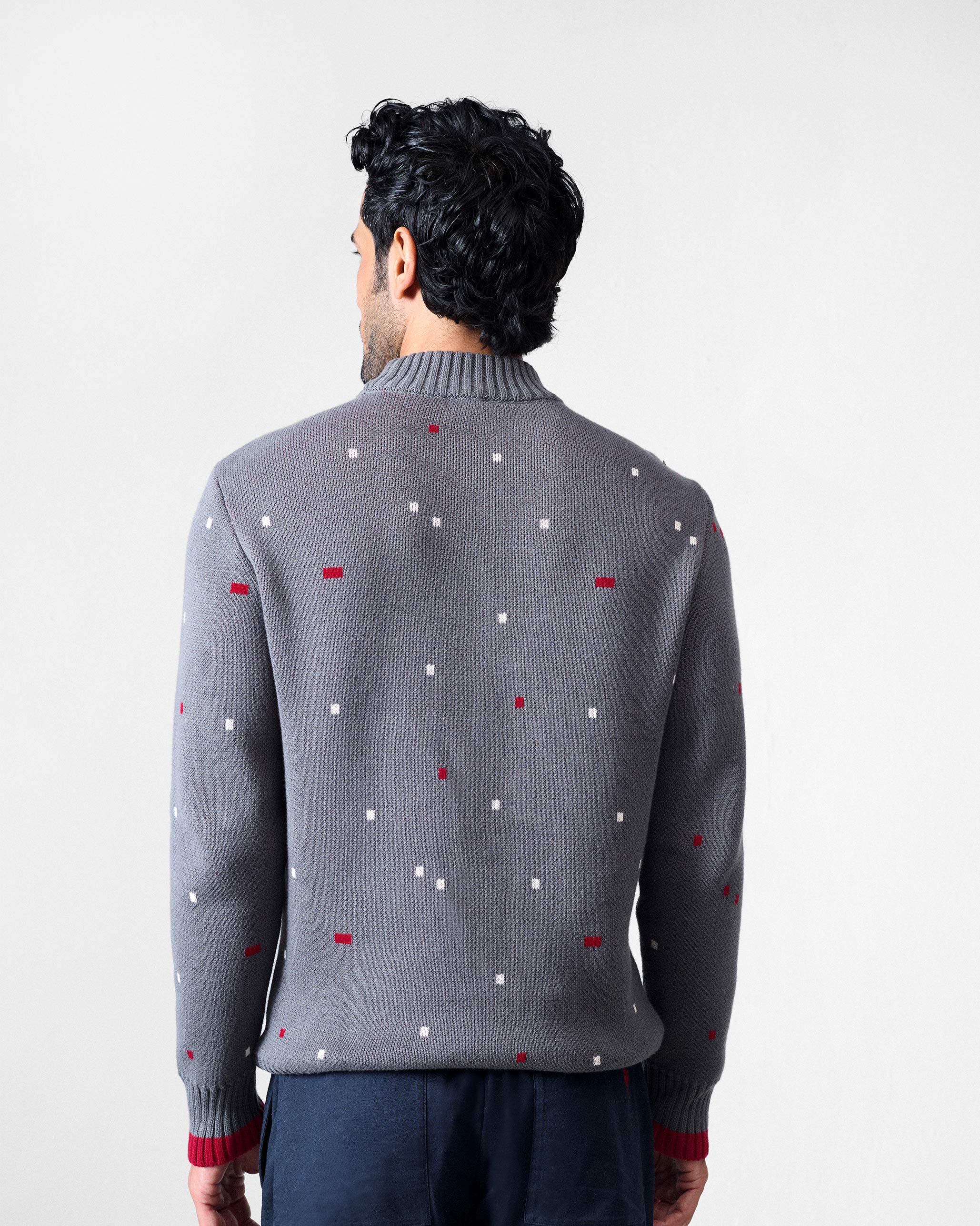 Crew Neck Sweater - Charcoal & Red