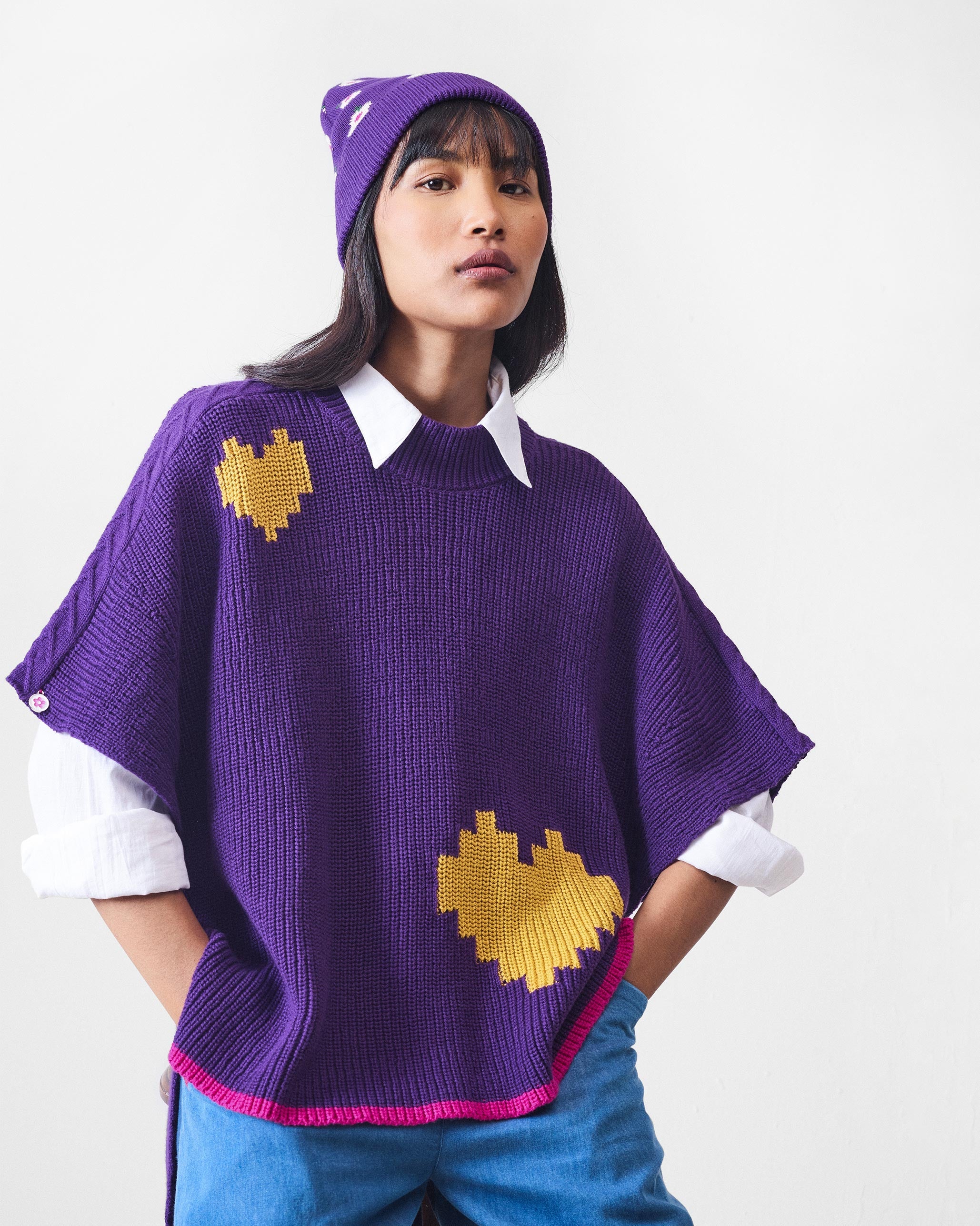 Retro Beanie - Purple & Oatmeal