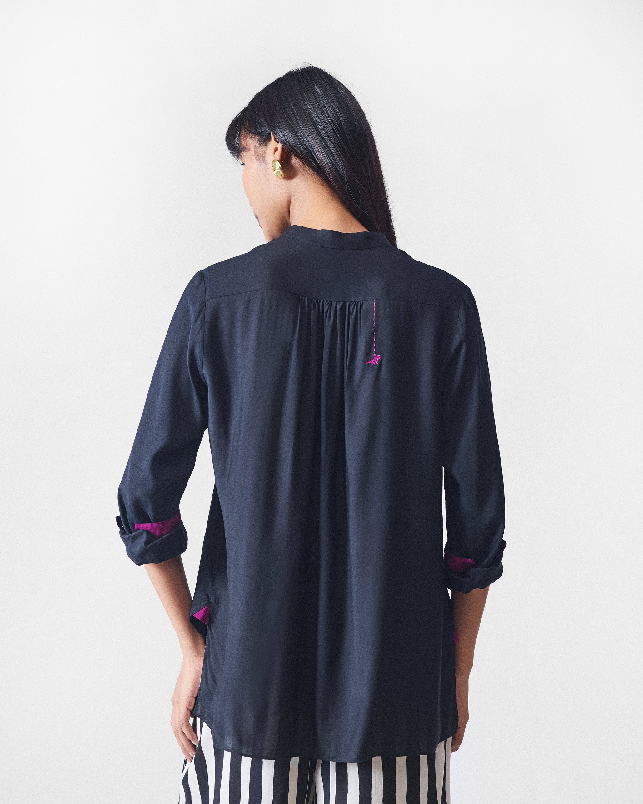 Mandarin Collar Top - Black