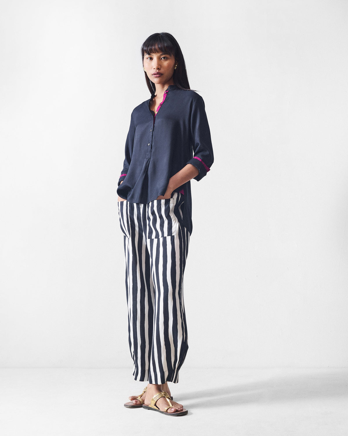 Mandarin Collar Top - Black