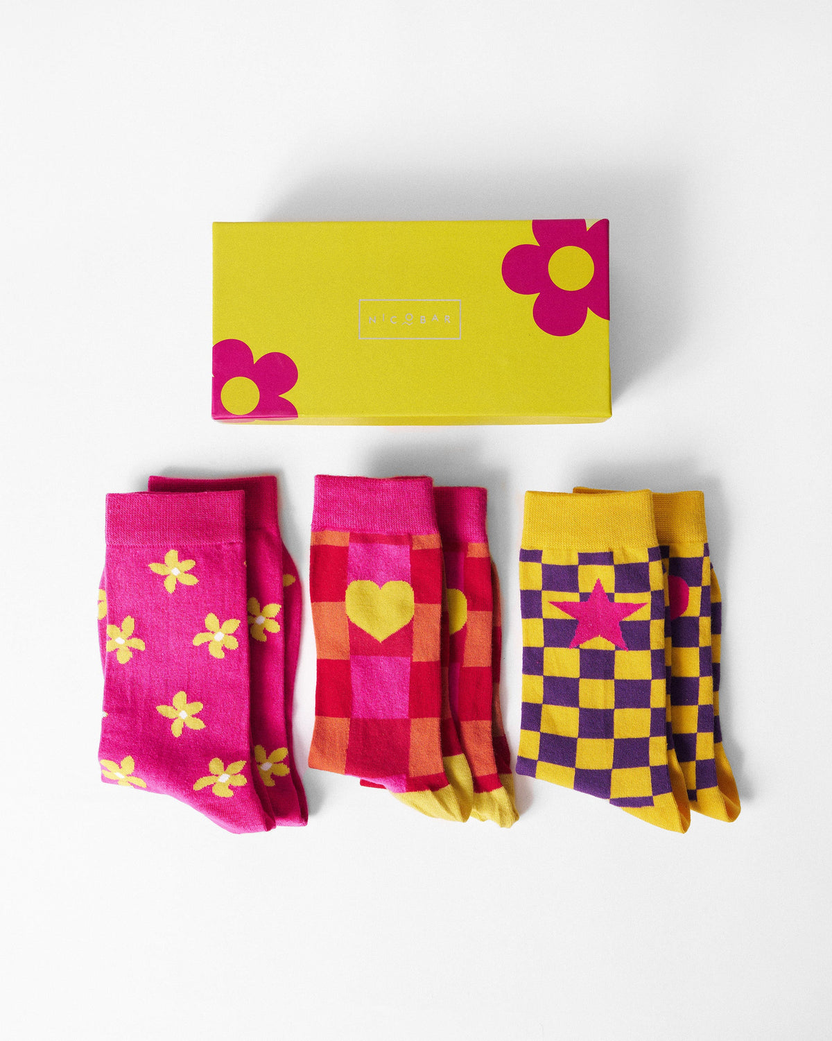 Gingham Glow Socks - Purple & Yellow