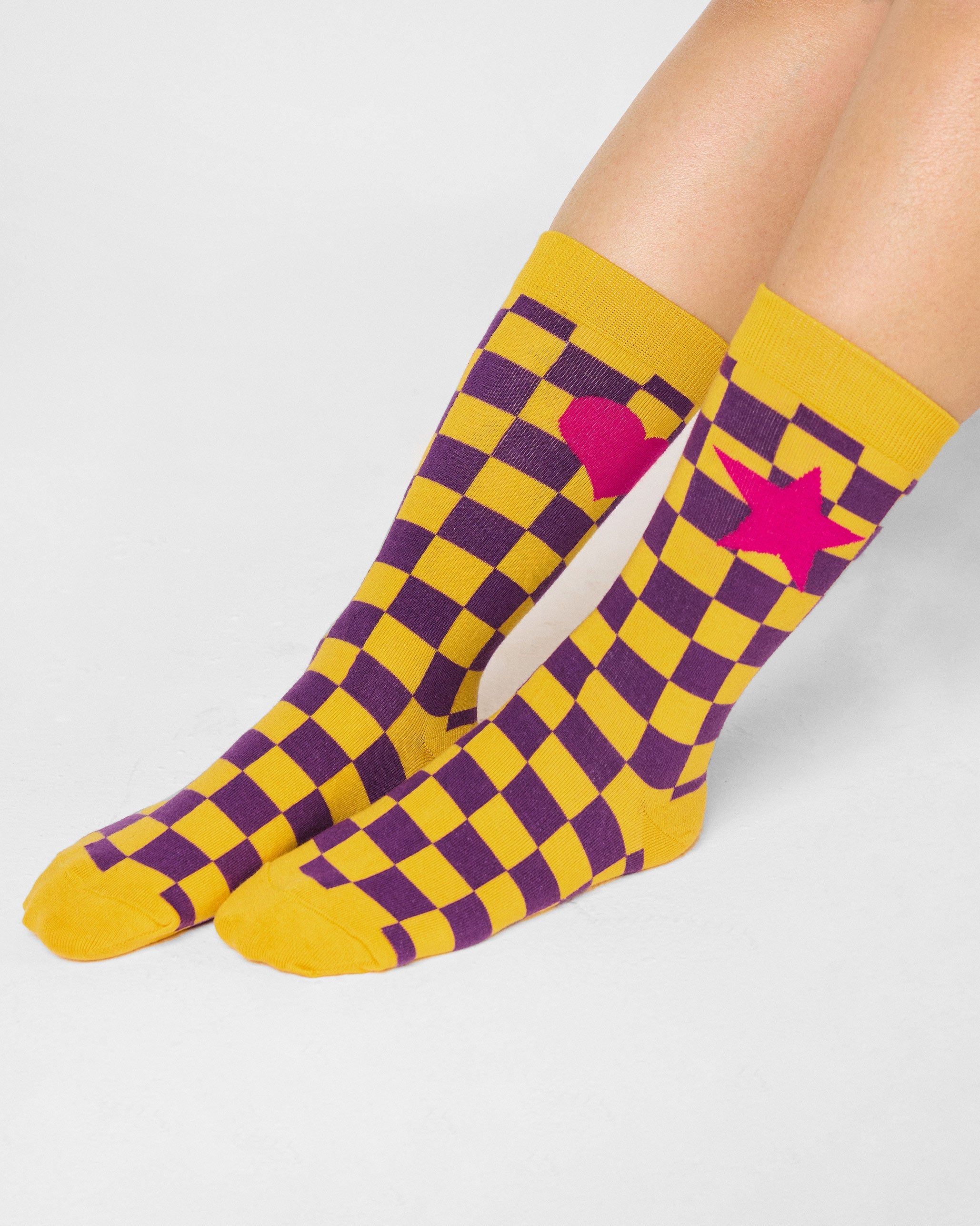 Gingham Glow Socks - Purple & Yellow