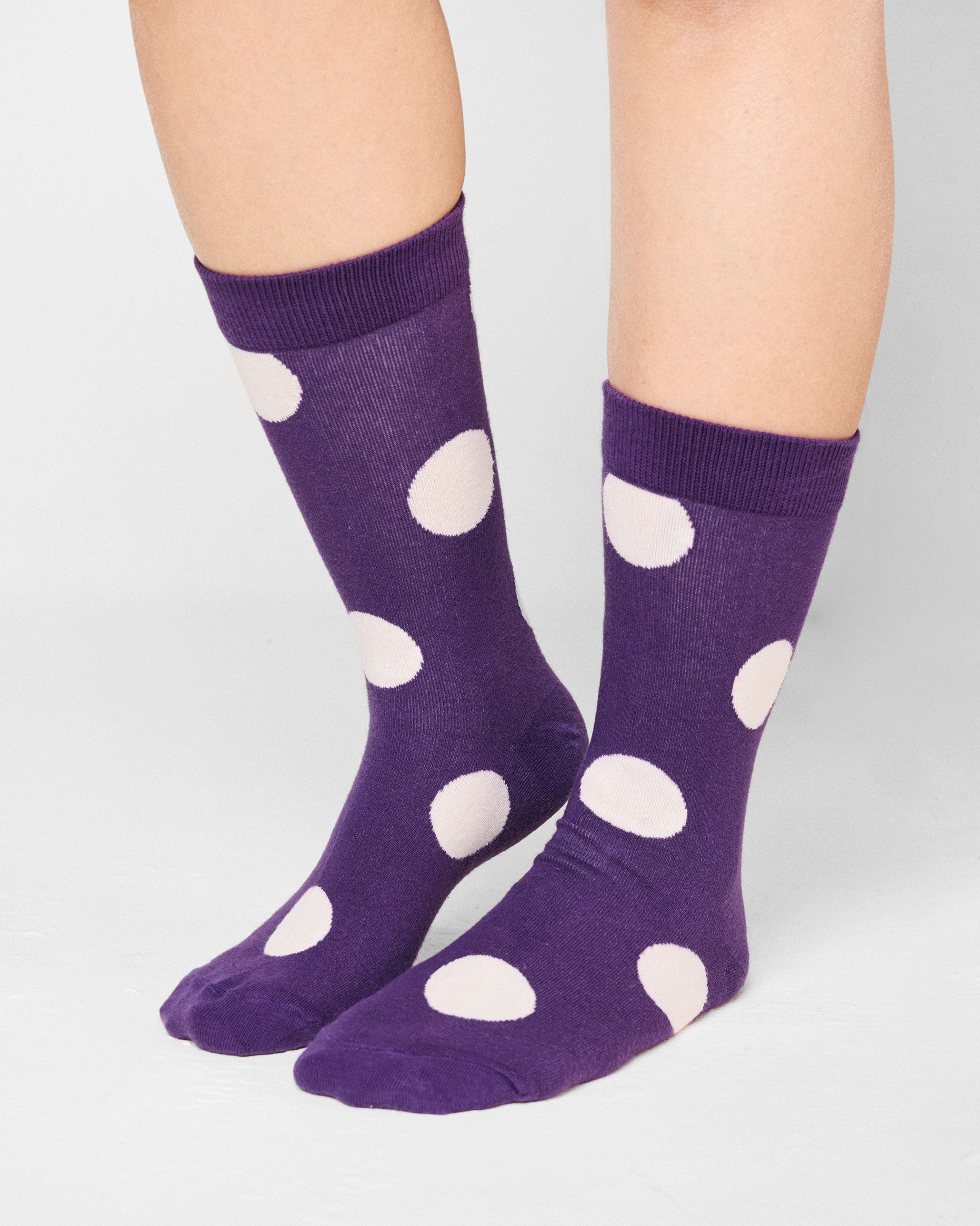 Polka Love Socks - Purple & Oatmeal
