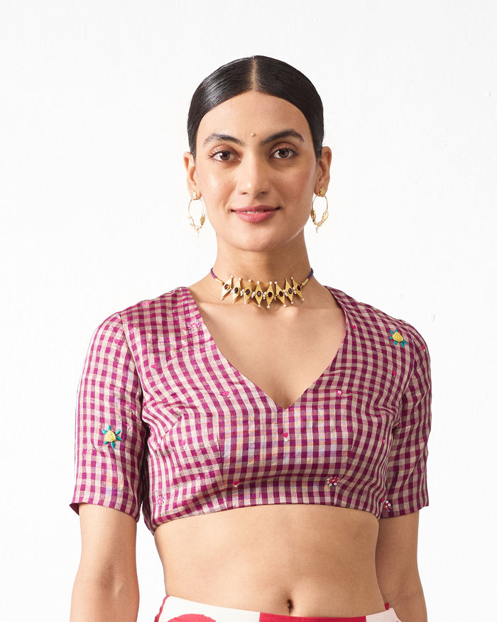 Dori Blouse - Purple & Silver Embroidered
