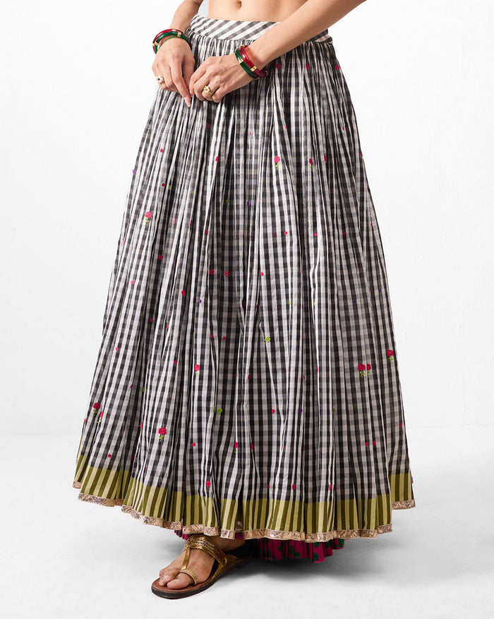 Sitara Skirt - Black & White Embroidered