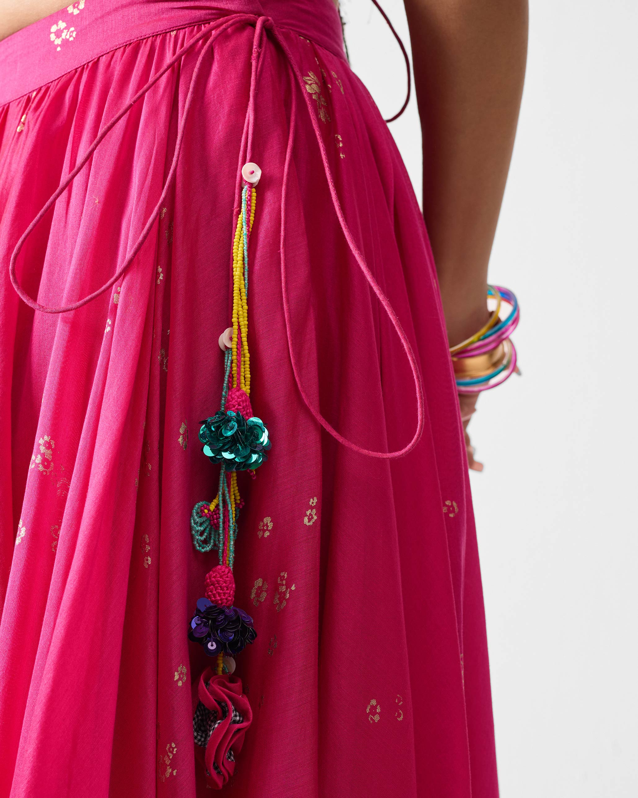 Saaya Skirt - Fuchsia & Gold Printed