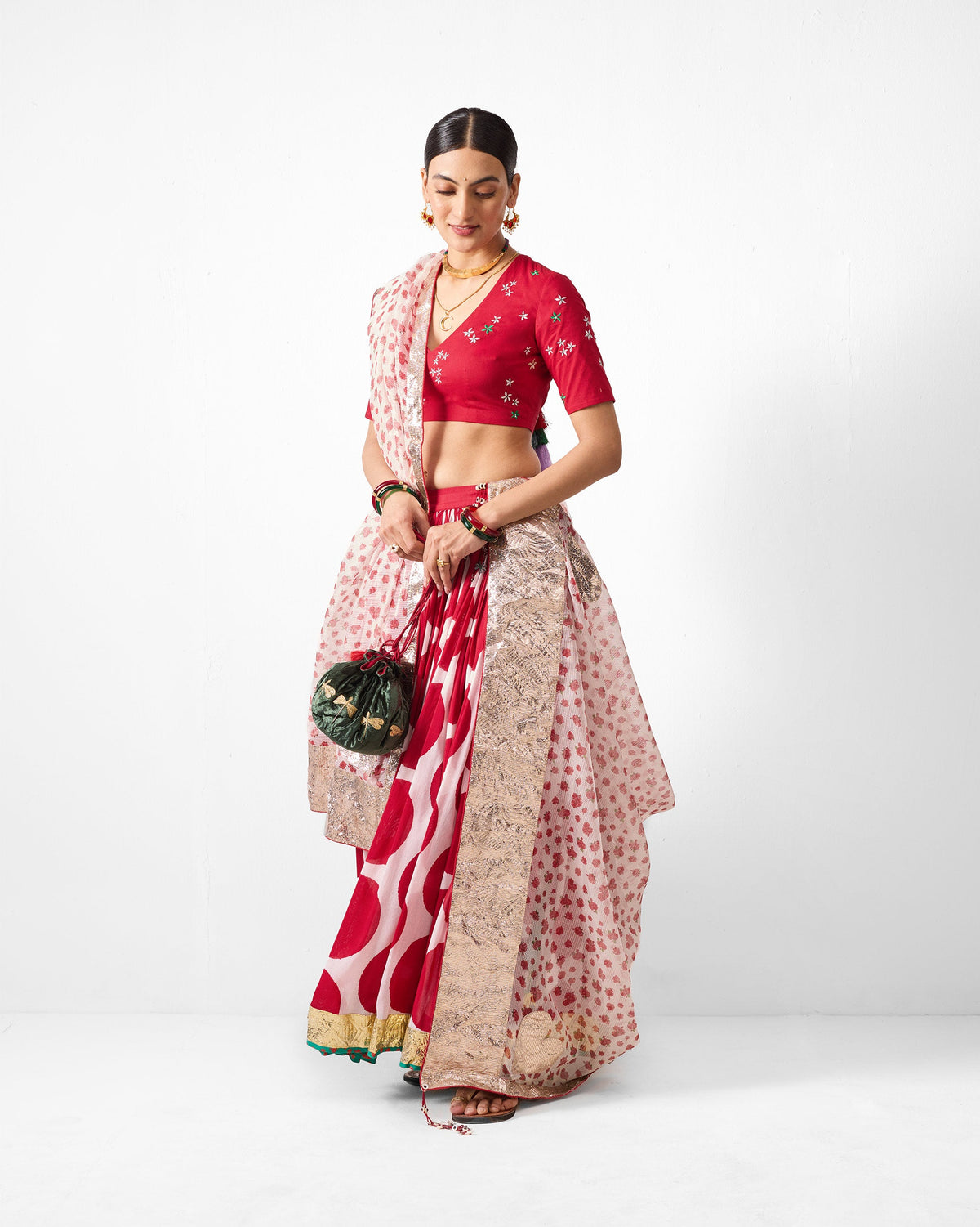 Lehar Dupatta - Red & Ivory Printed
