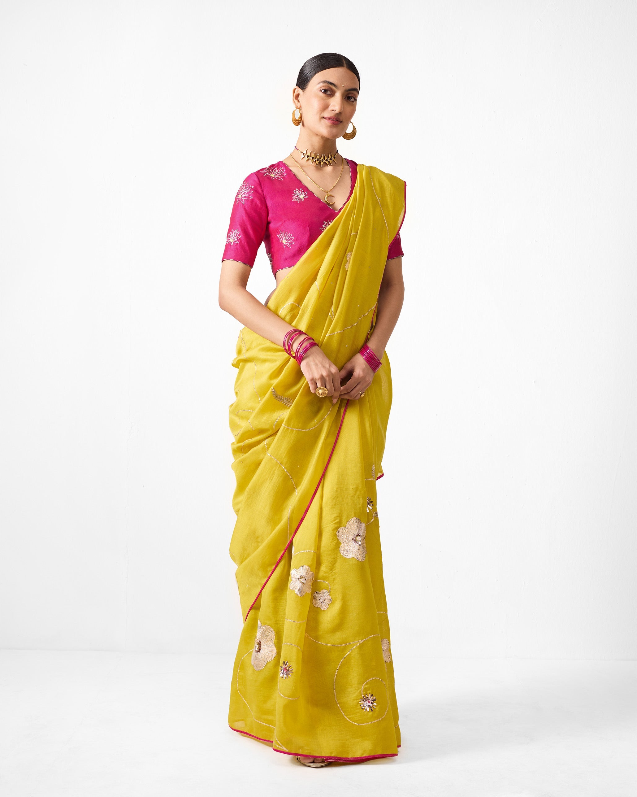 Seher Sari - Chartreuse Embroidered
